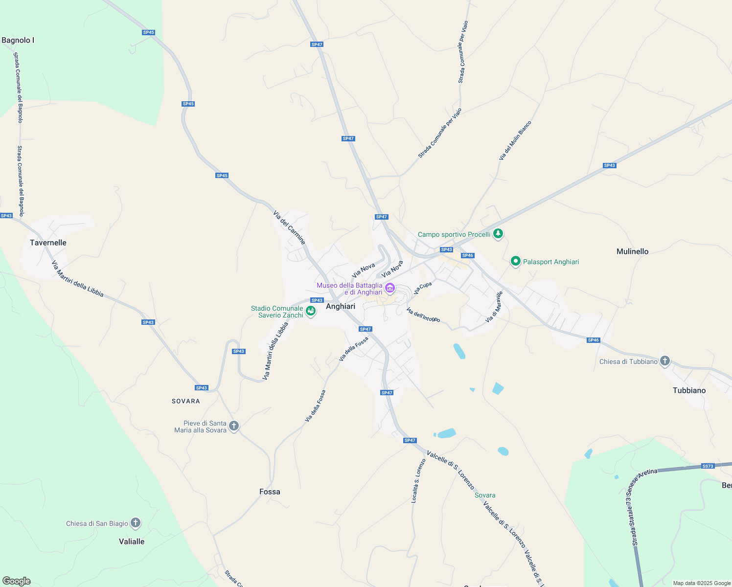 map of restaurants, bars, coffee shops, grocery stores, and more near 1883 Piazza Baldaccio in Anghiari