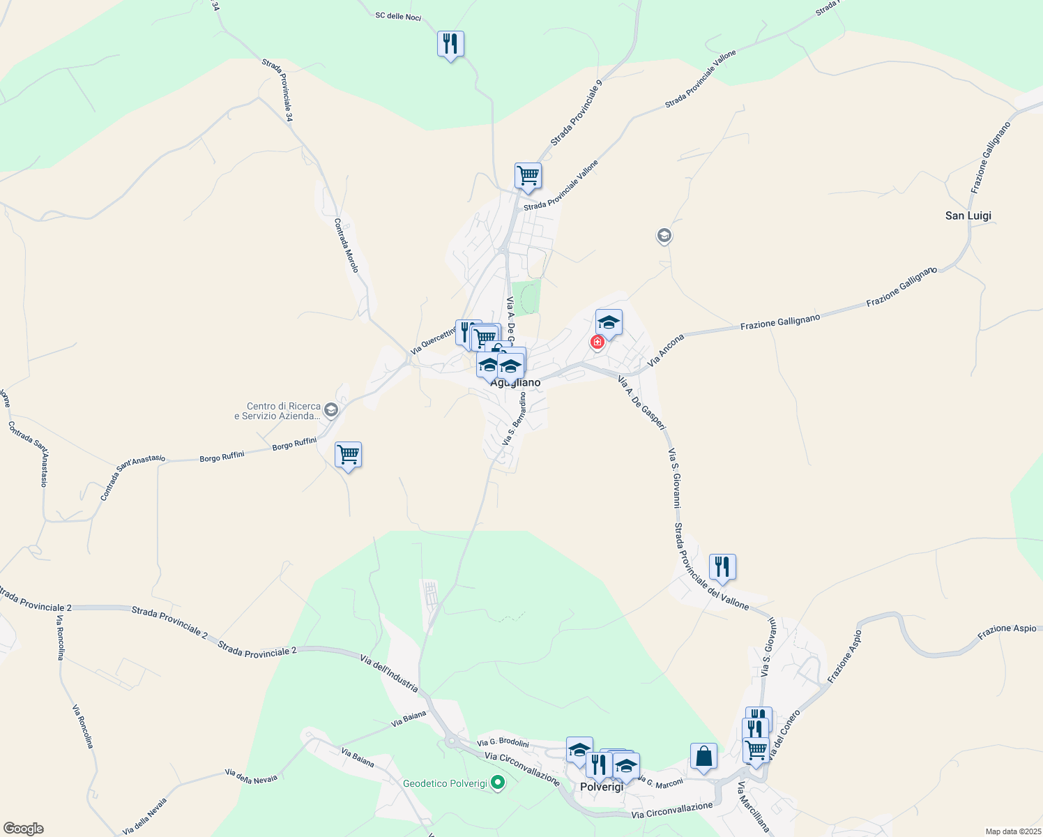 map of restaurants, bars, coffee shops, grocery stores, and more near 23-25 Via San Bernardino in Agugliano