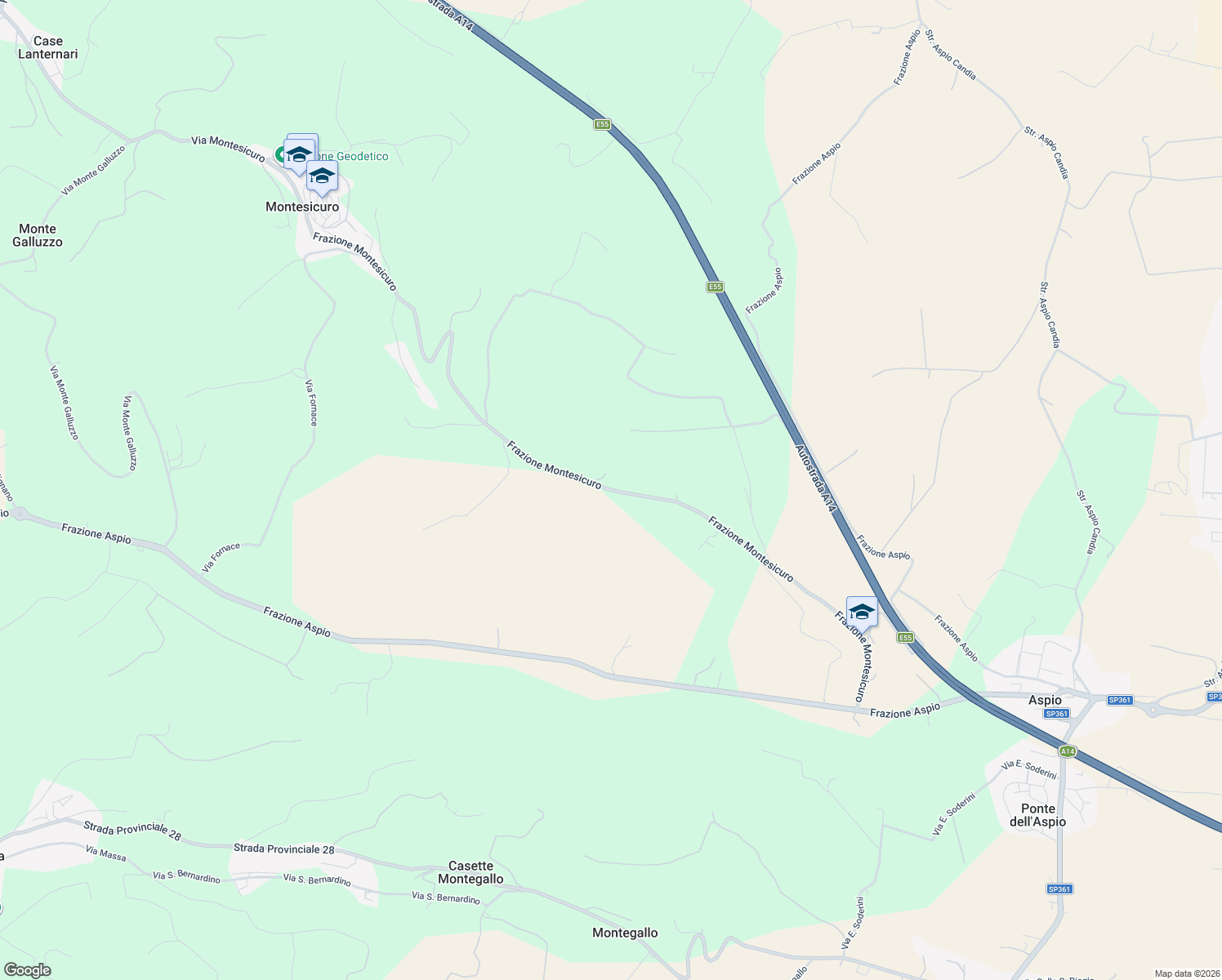 map of restaurants, bars, coffee shops, grocery stores, and more near 184 Frazione Montesicuro in Ancona