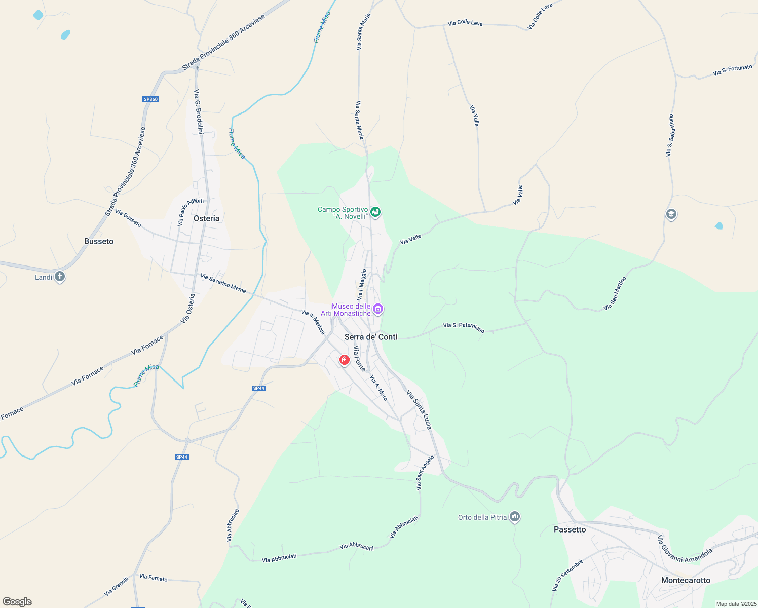 map of restaurants, bars, coffee shops, grocery stores, and more near 12 Via San Francesco in Serra De' Conti