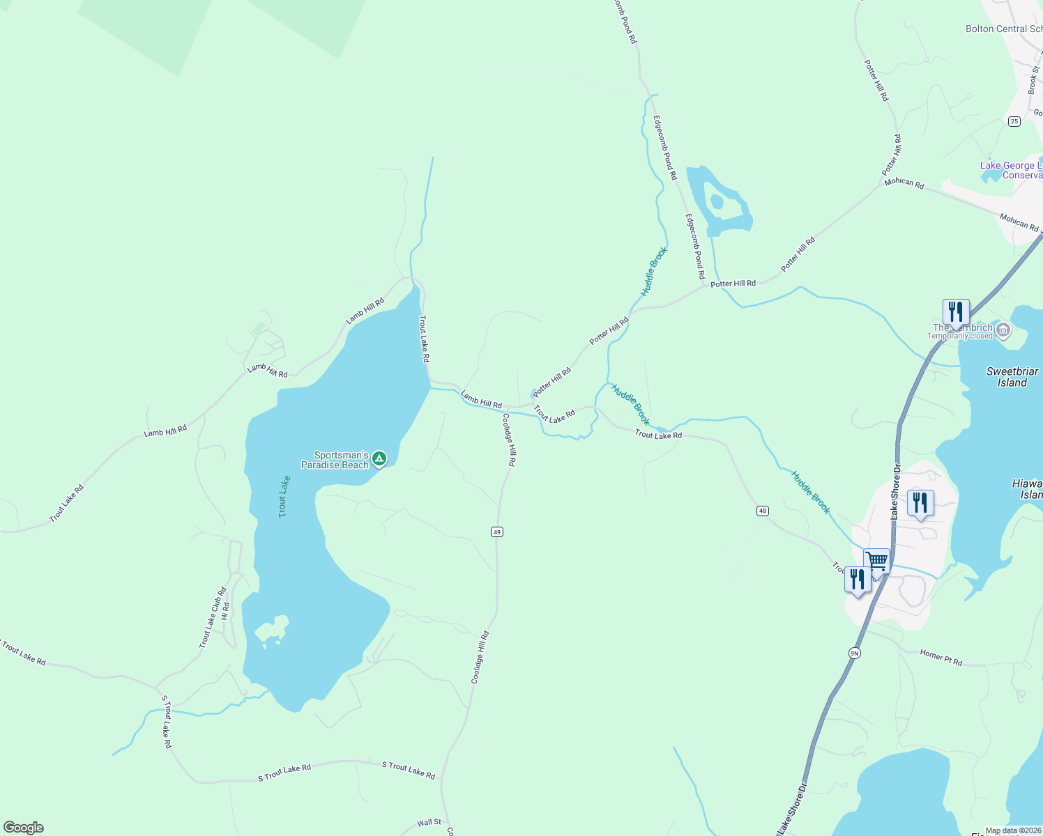 map of restaurants, bars, coffee shops, grocery stores, and more near 878 Coolidge Hill Road in Diamond Point