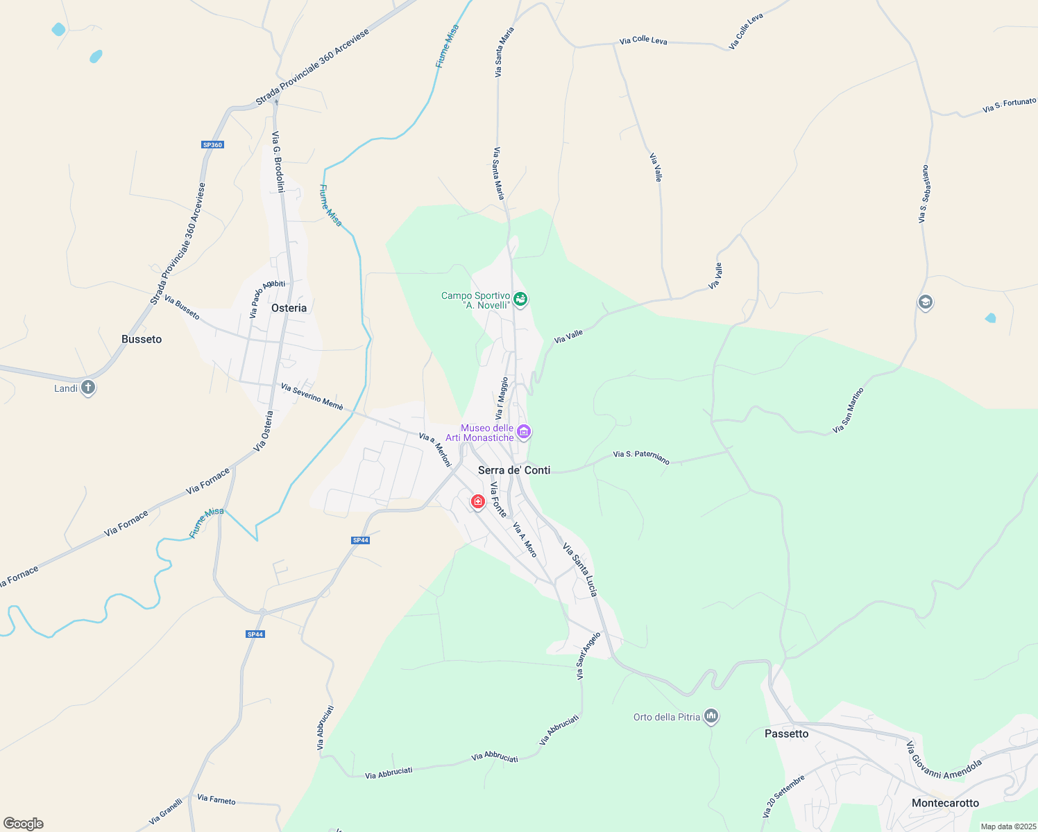 map of restaurants, bars, coffee shops, grocery stores, and more near 12 Via San Francesco in Serra De' Conti