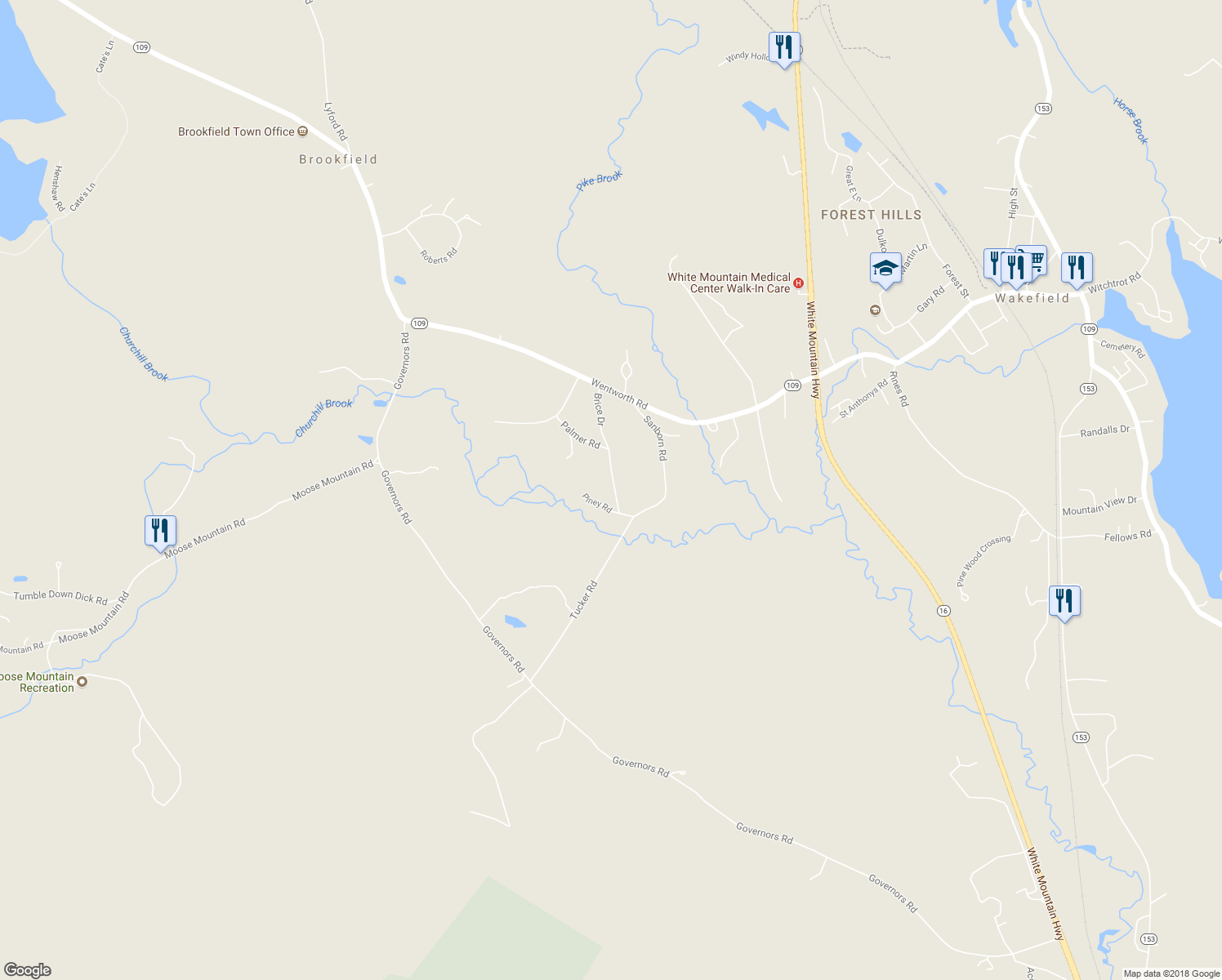 map of restaurants, bars, coffee shops, grocery stores, and more near 1 Palmer Drive in Brookfield