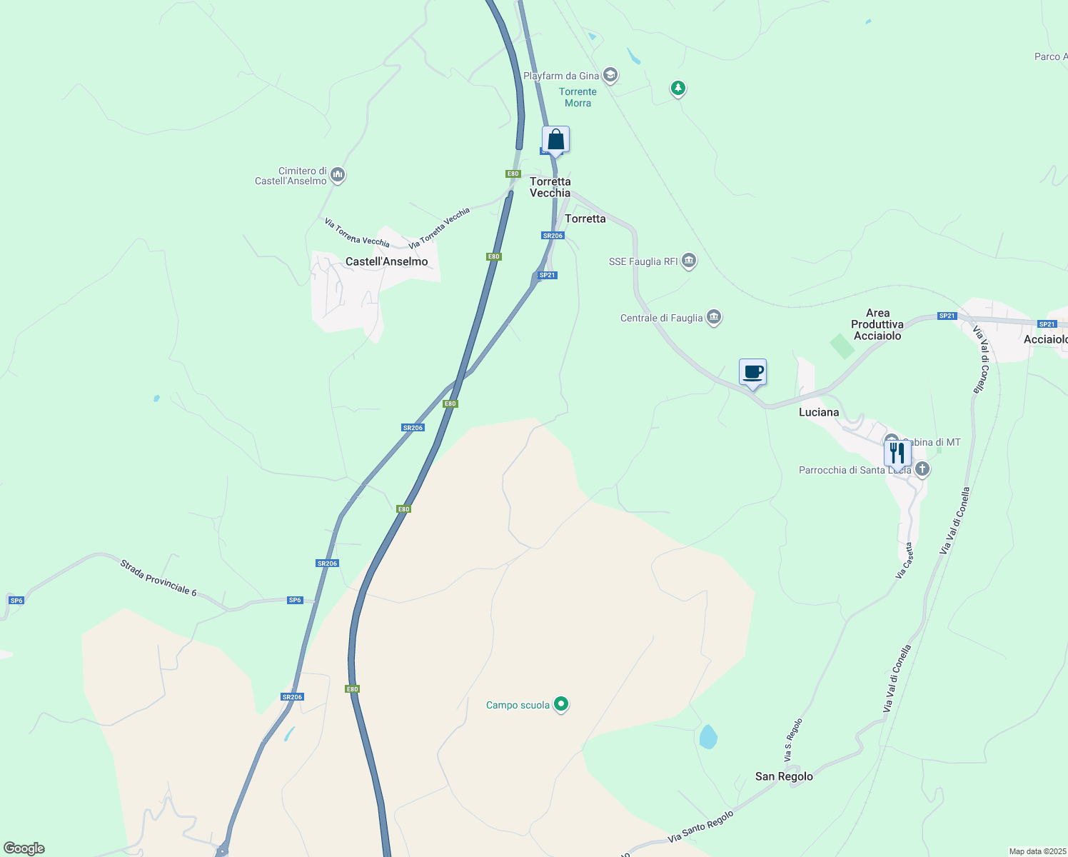map of restaurants, bars, coffee shops, grocery stores, and more near 14 Via Postignano in Provincia di Pisa
