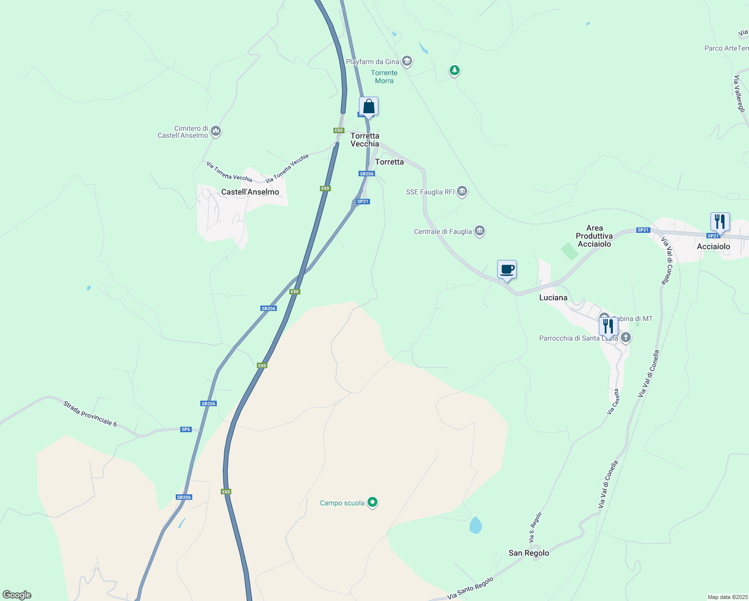 map of restaurants, bars, coffee shops, grocery stores, and more near 14 Via Postignano in Provincia di Pisa