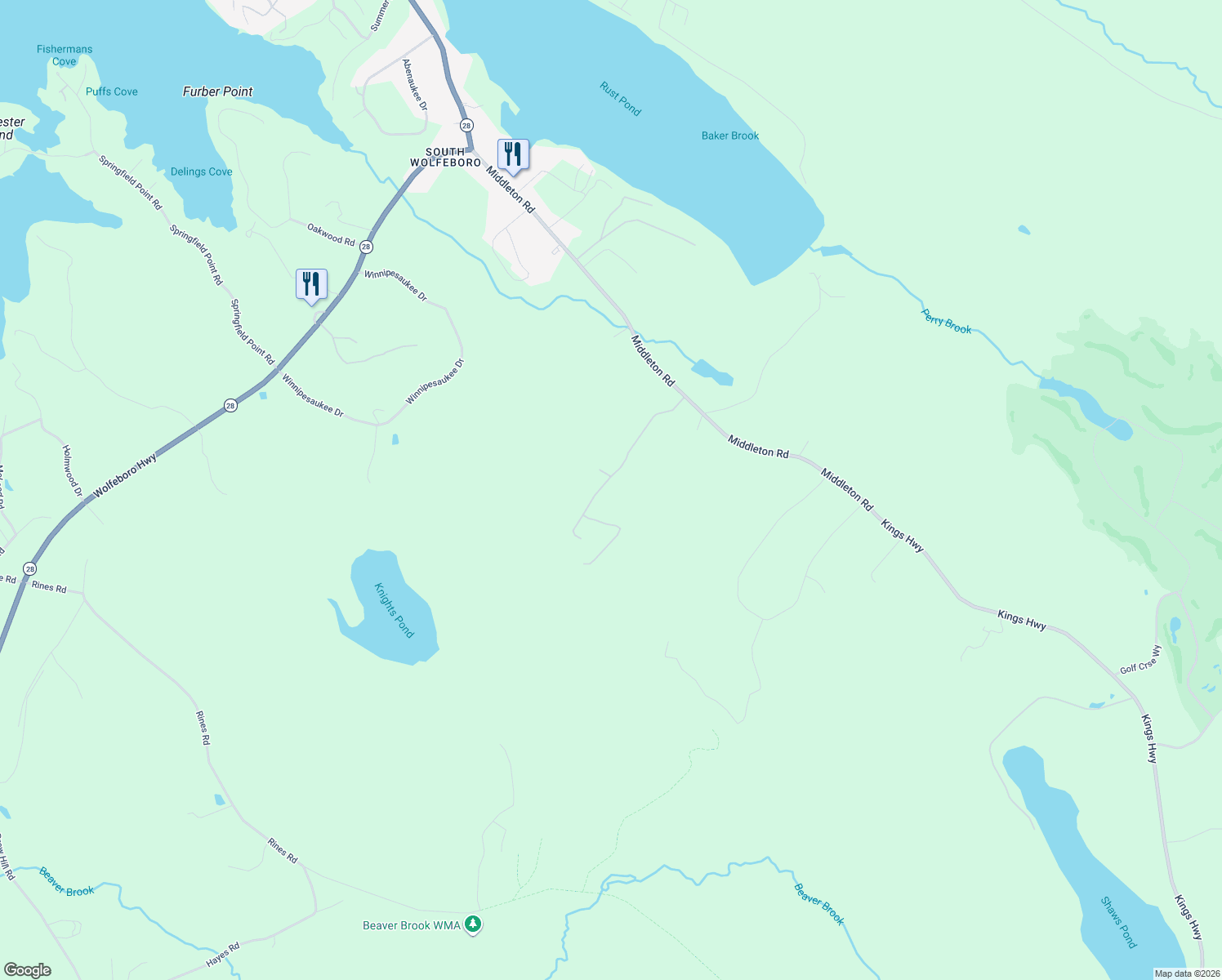 map of restaurants, bars, coffee shops, grocery stores, and more near 21 Alpine Meadows Road in Wolfeboro