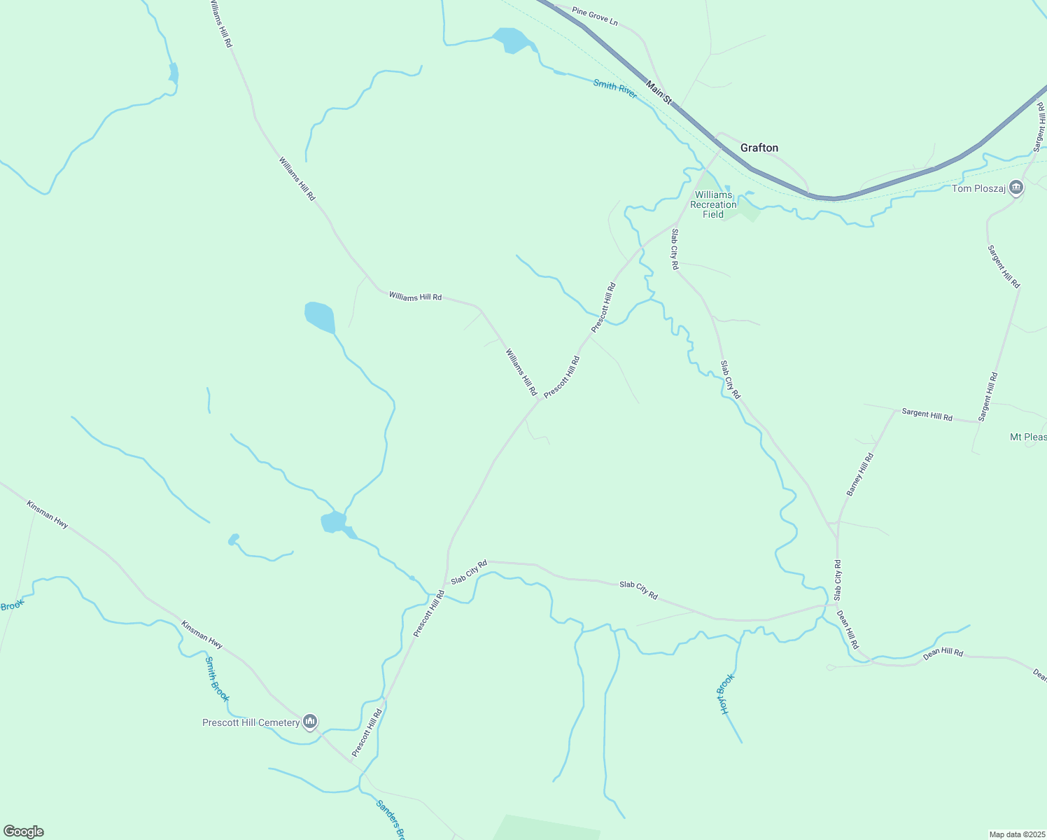 map of restaurants, bars, coffee shops, grocery stores, and more near 97 Prescott Hill Road in Grafton