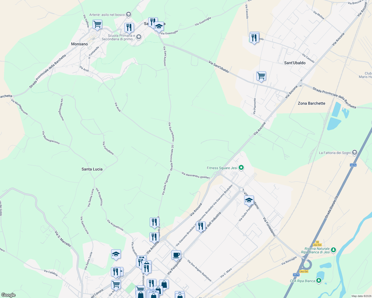 map of restaurants, bars, coffee shops, grocery stores, and more near in Province of Ancona
