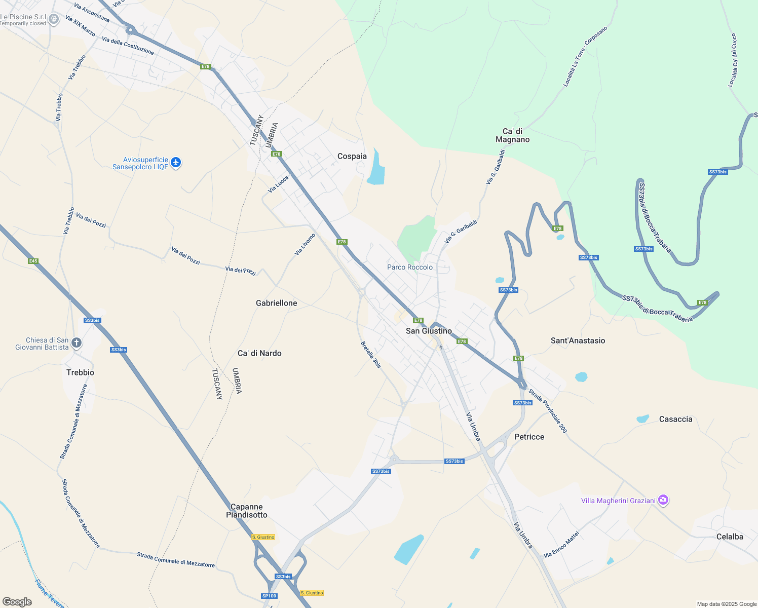 map of restaurants, bars, coffee shops, grocery stores, and more near 2 Via Arezzo in San Giustino