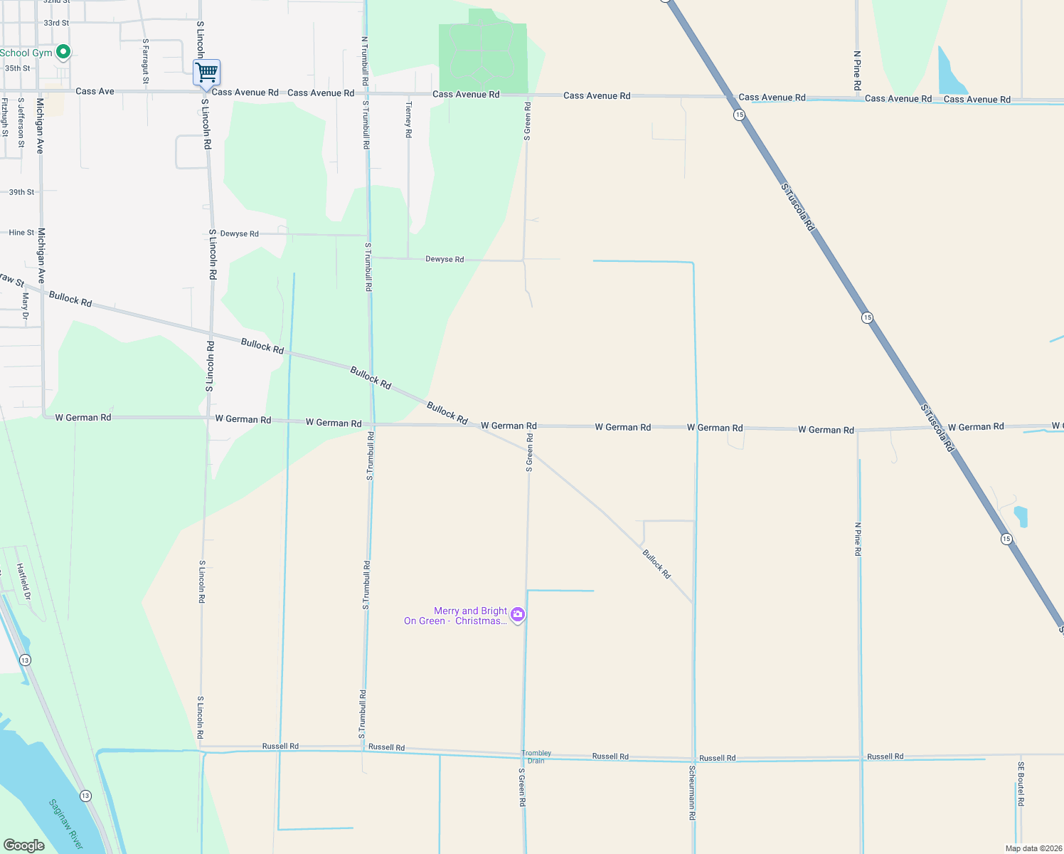 map of restaurants, bars, coffee shops, grocery stores, and more near 1999 W German Rd in Bay City