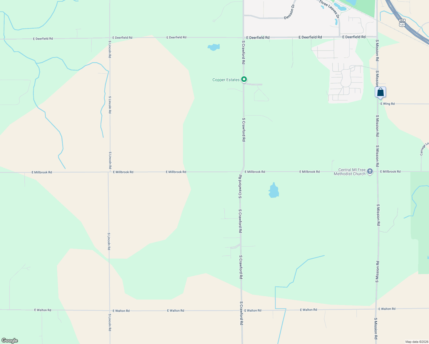 map of restaurants, bars, coffee shops, grocery stores, and more near 2896 East Millbrook Road in Mount Pleasant