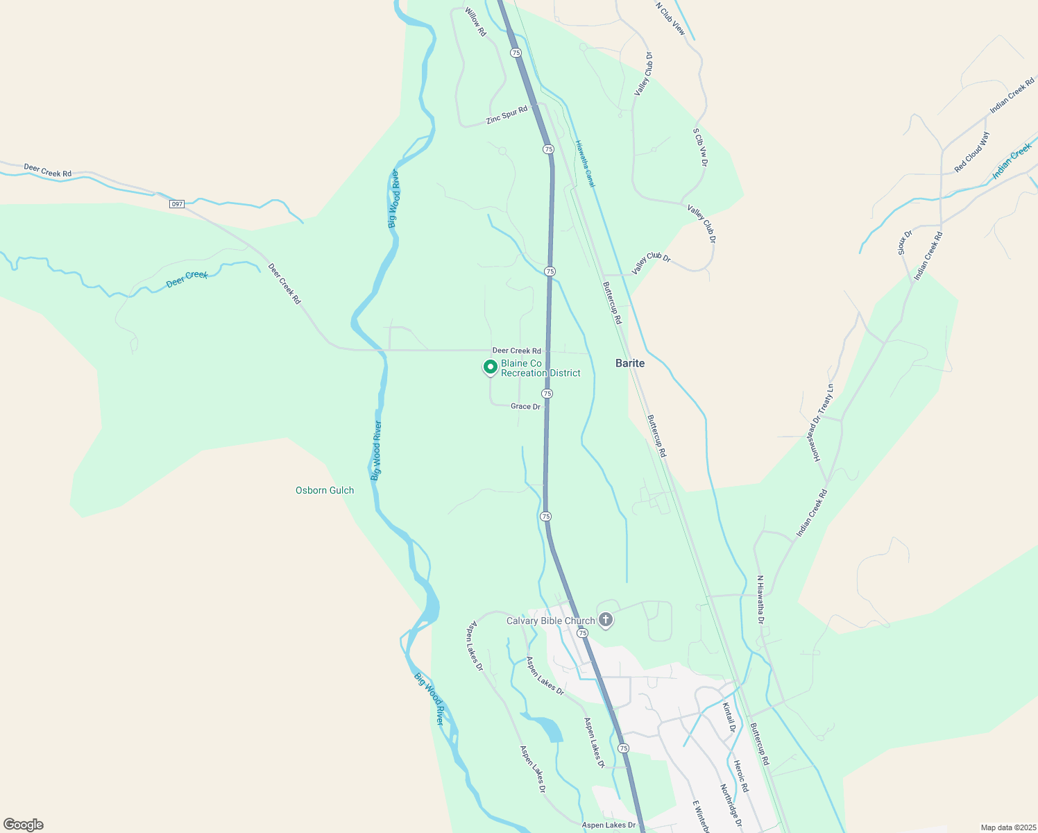 map of restaurants, bars, coffee shops, grocery stores, and more near 210 Aspen Dr in Hailey