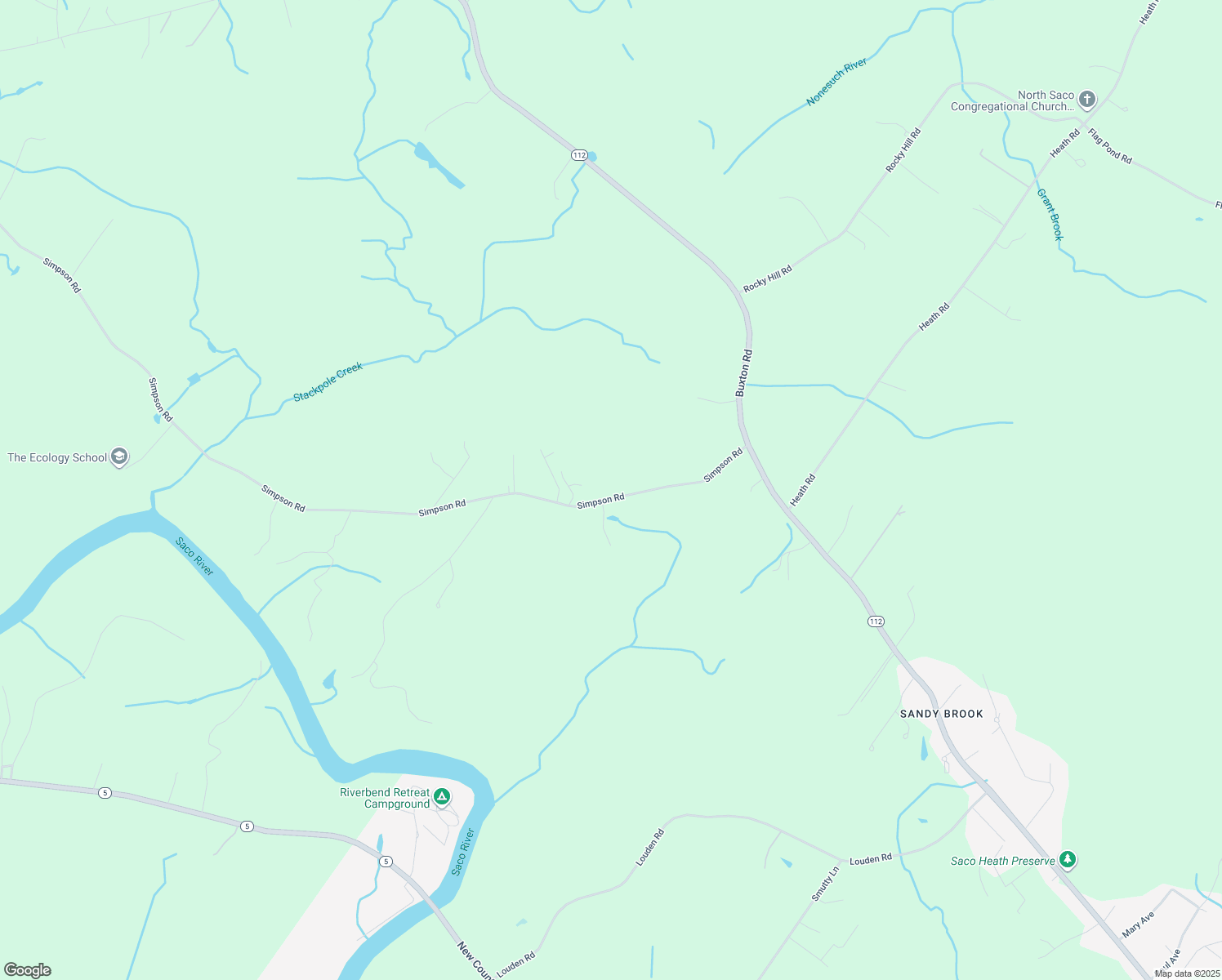 map of restaurants, bars, coffee shops, grocery stores, and more near 47 Simpson Road in Saco