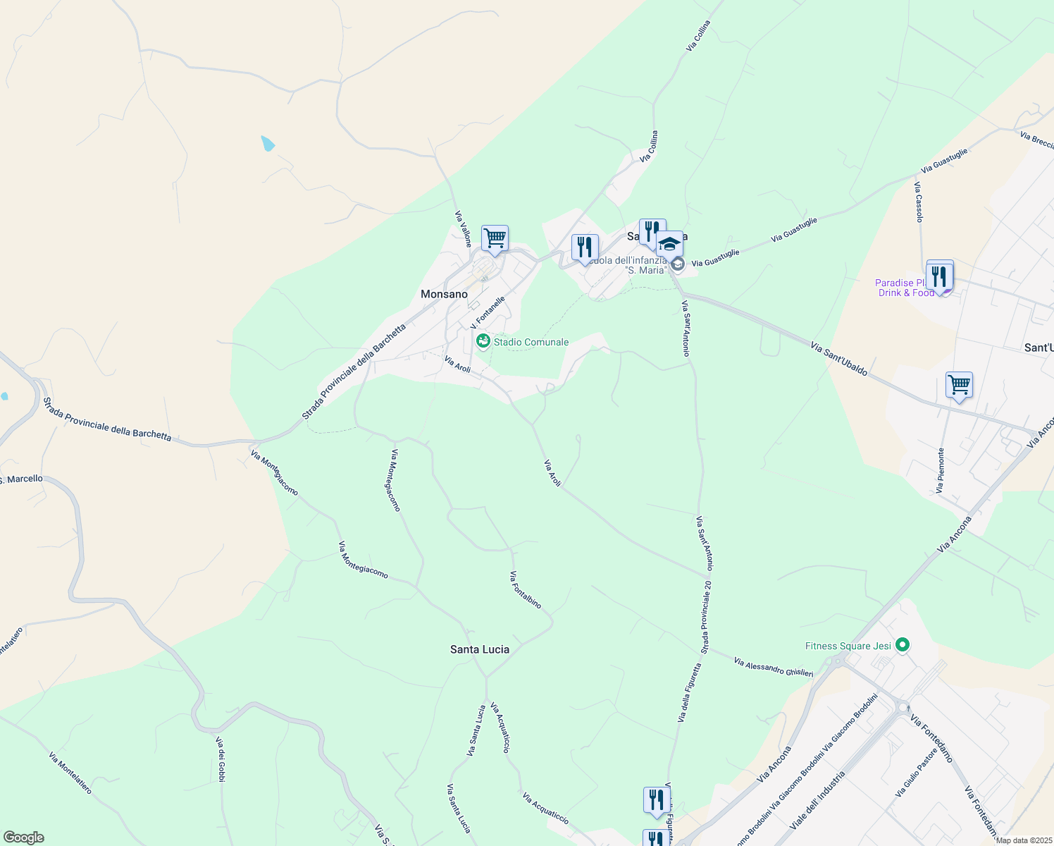 map of restaurants, bars, coffee shops, grocery stores, and more near 10 Via Aroli in Provincia di Ancona