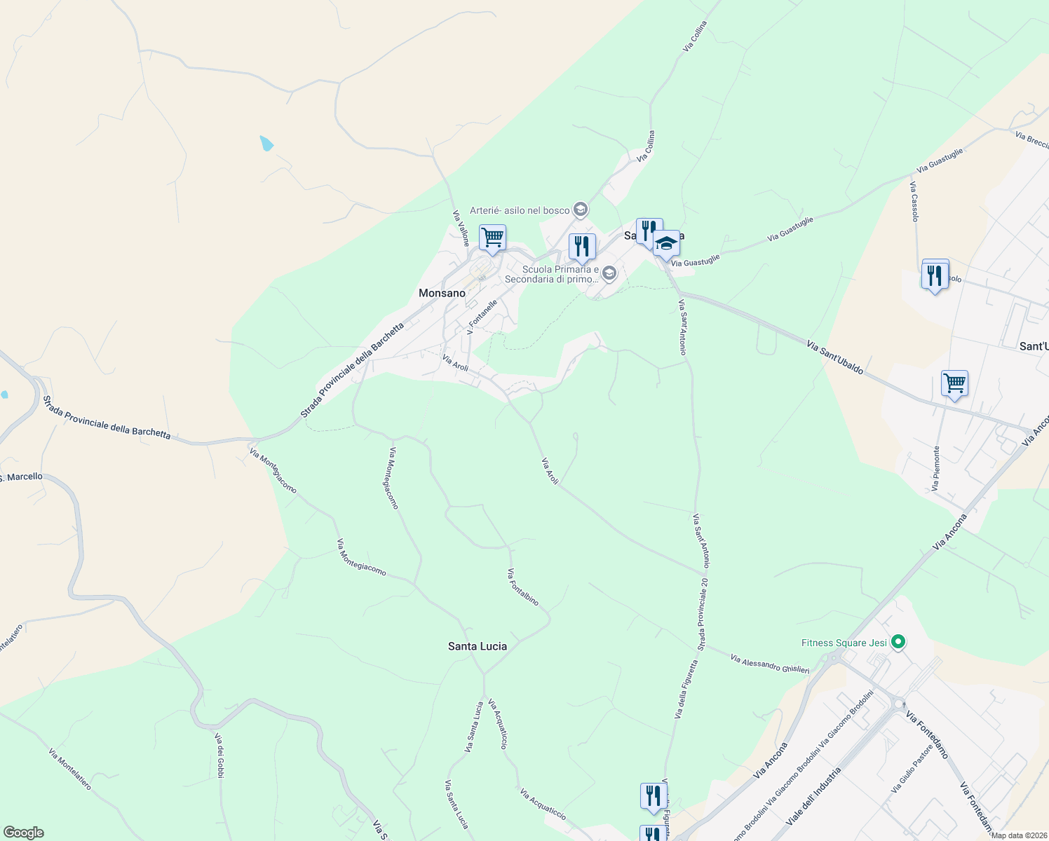 map of restaurants, bars, coffee shops, grocery stores, and more near 10 Via Aroli in Provincia di Ancona