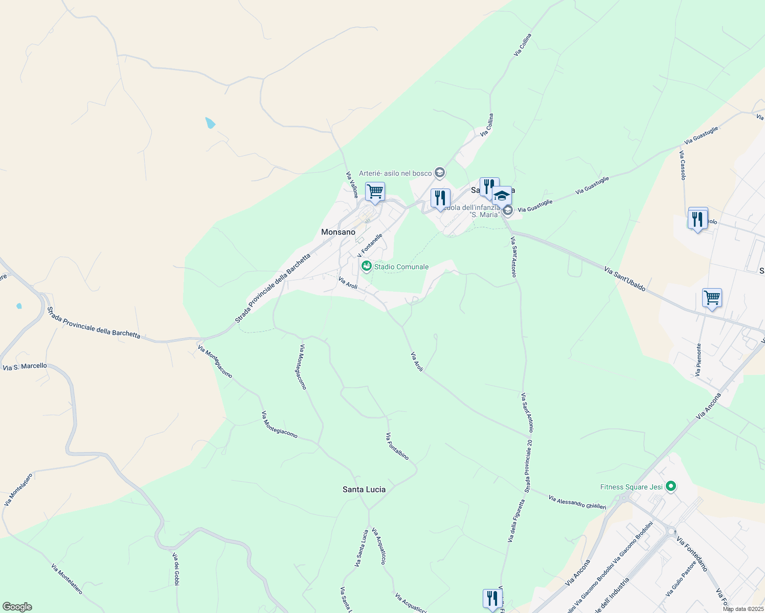map of restaurants, bars, coffee shops, grocery stores, and more near 9B Via Aroli in Monsano