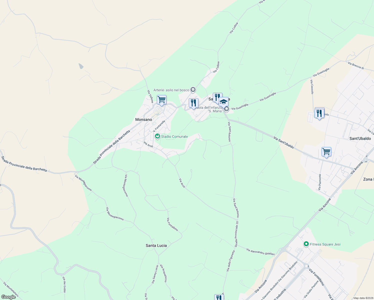 map of restaurants, bars, coffee shops, grocery stores, and more near 4 Via San Martino in Provincia di Ancona