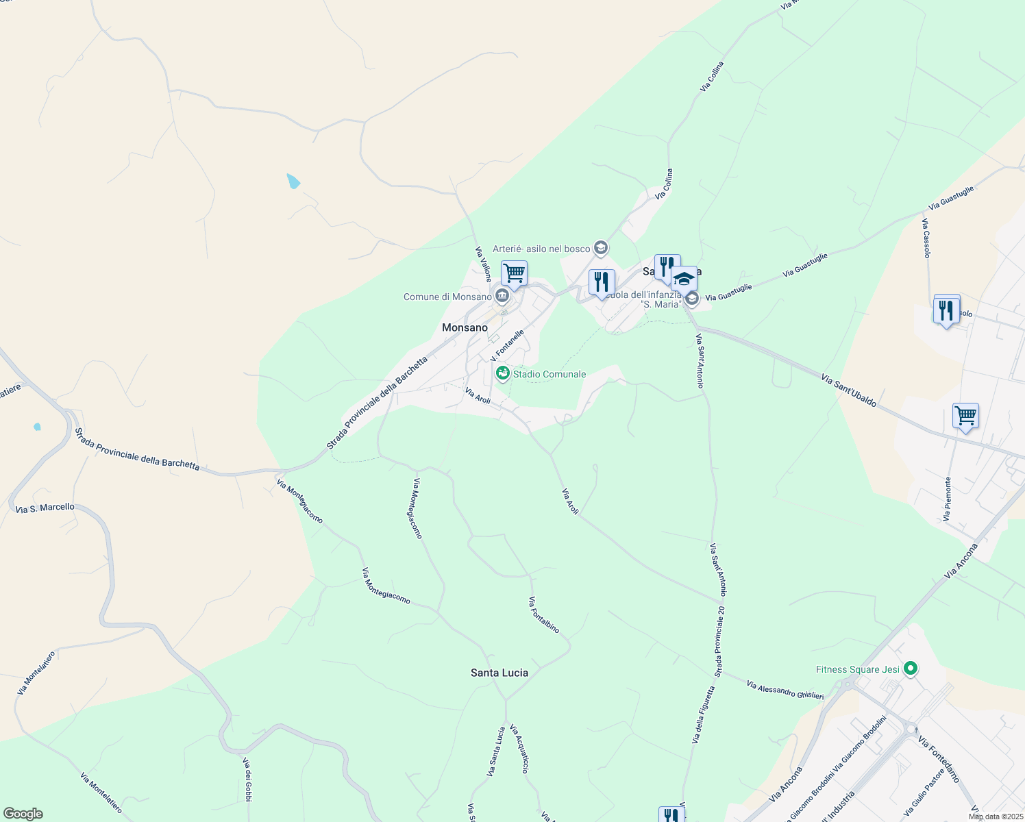 map of restaurants, bars, coffee shops, grocery stores, and more near 9B Via Aroli in Monsano