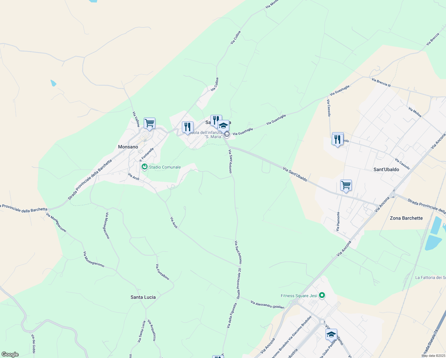 map of restaurants, bars, coffee shops, grocery stores, and more near 9 Via San Martino in Provincia di Ancona