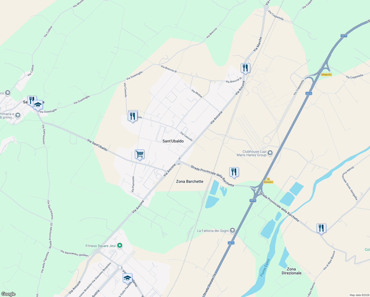 map of restaurants, bars, coffee shops, grocery stores, and more near in Sant'Ubaldo