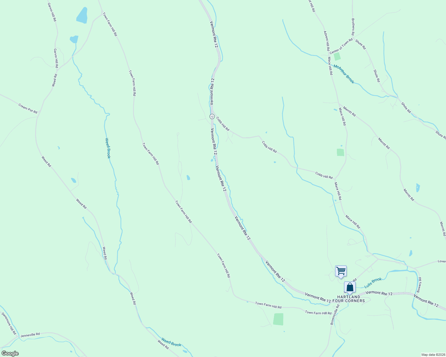 map of restaurants, bars, coffee shops, grocery stores, and more near 282 Vermont 12 in Hartland