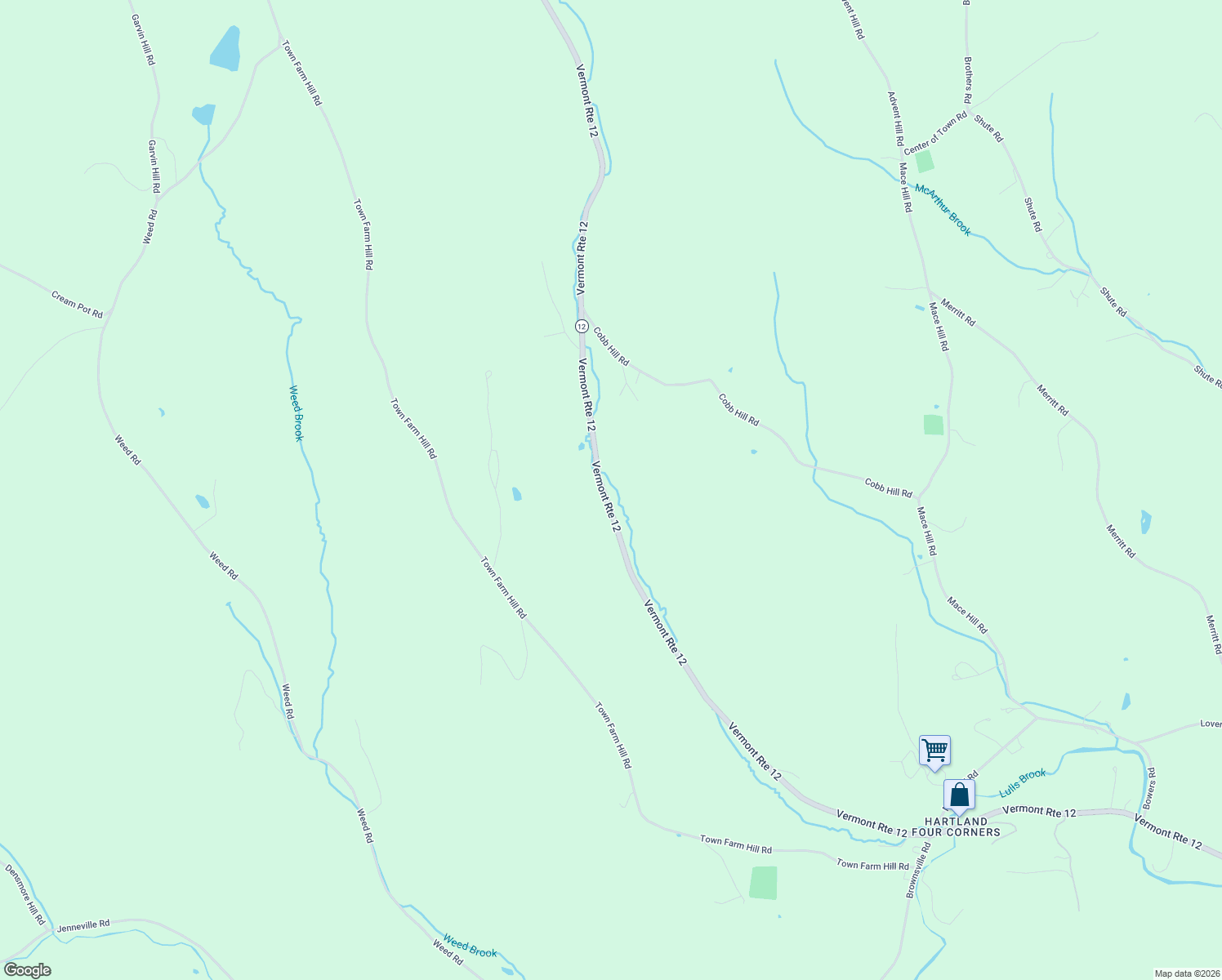 map of restaurants, bars, coffee shops, grocery stores, and more near 282 Vermont 12 in Hartland