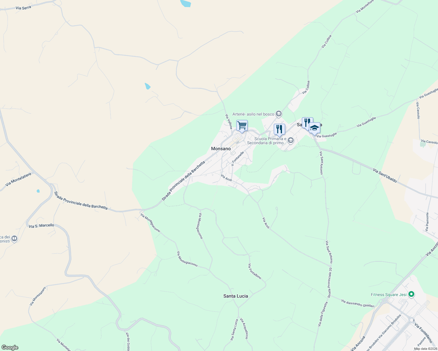 map of restaurants, bars, coffee shops, grocery stores, and more near 3B Via Aroli in Monsano