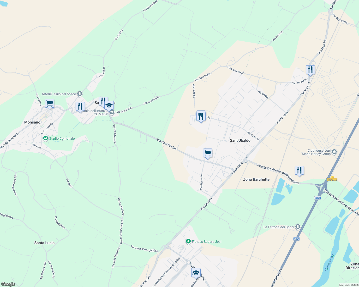 map of restaurants, bars, coffee shops, grocery stores, and more near 31A Via Sant'Ubaldo in Provincia di Ancona