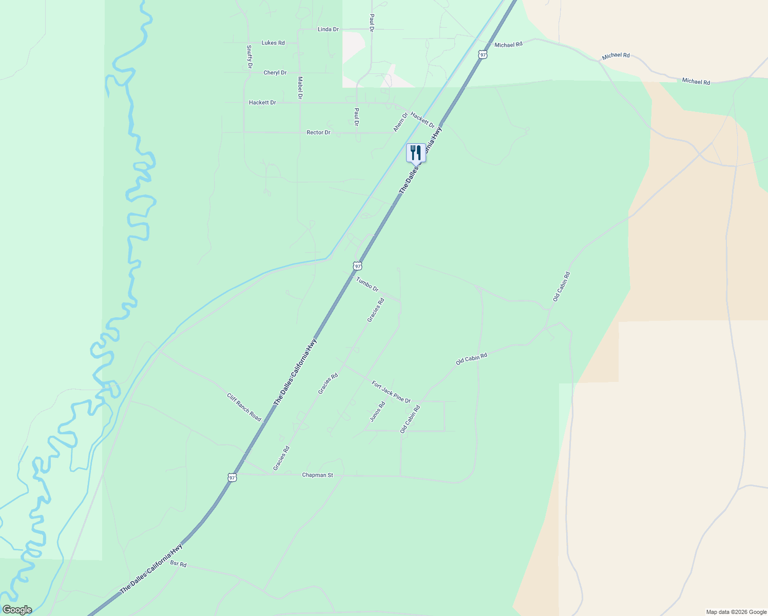 map of restaurants, bars, coffee shops, grocery stores, and more near 147453 Gracies Road in Gilchrist