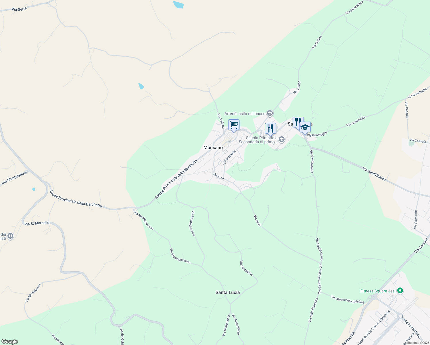 map of restaurants, bars, coffee shops, grocery stores, and more near 3B Via Aroli in Monsano