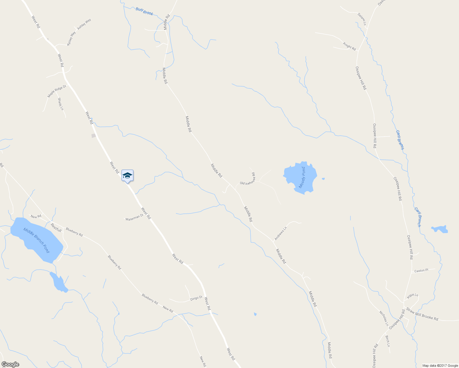 map of restaurants, bars, coffee shops, grocery stores, and more near 14 Wilkins Way in Waterboro