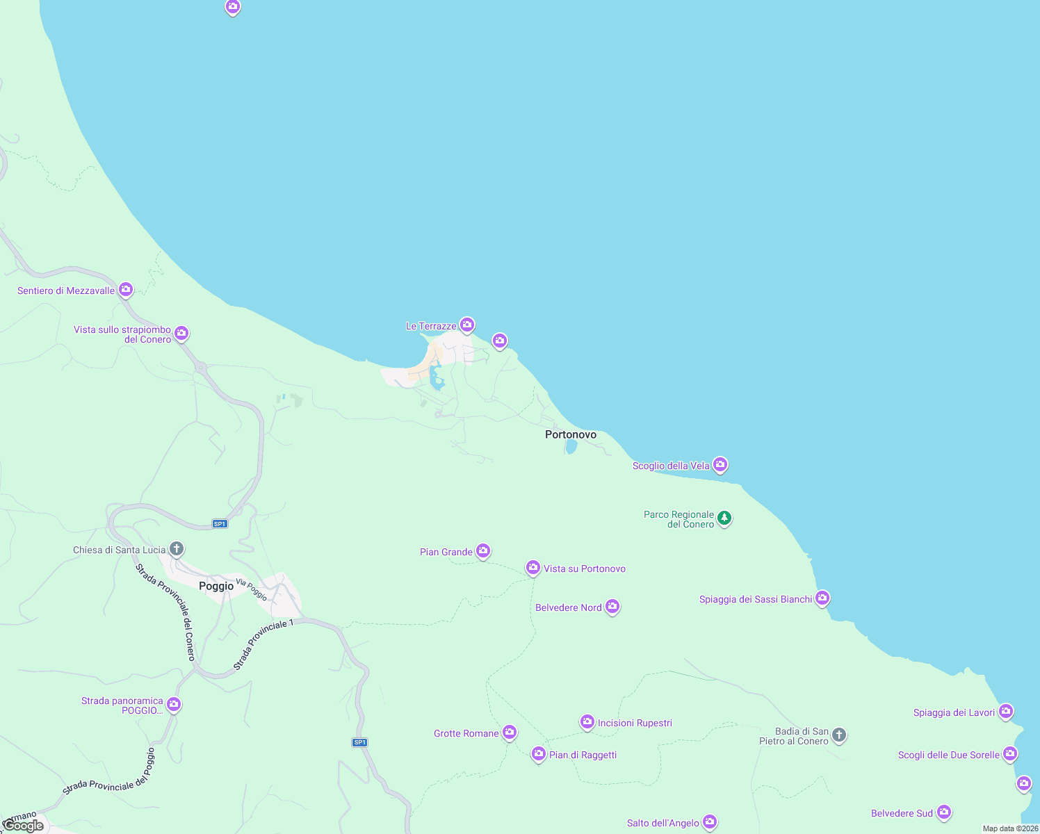 map of restaurants, bars, coffee shops, grocery stores, and more near 97 Frazione Poggio in Portonovo