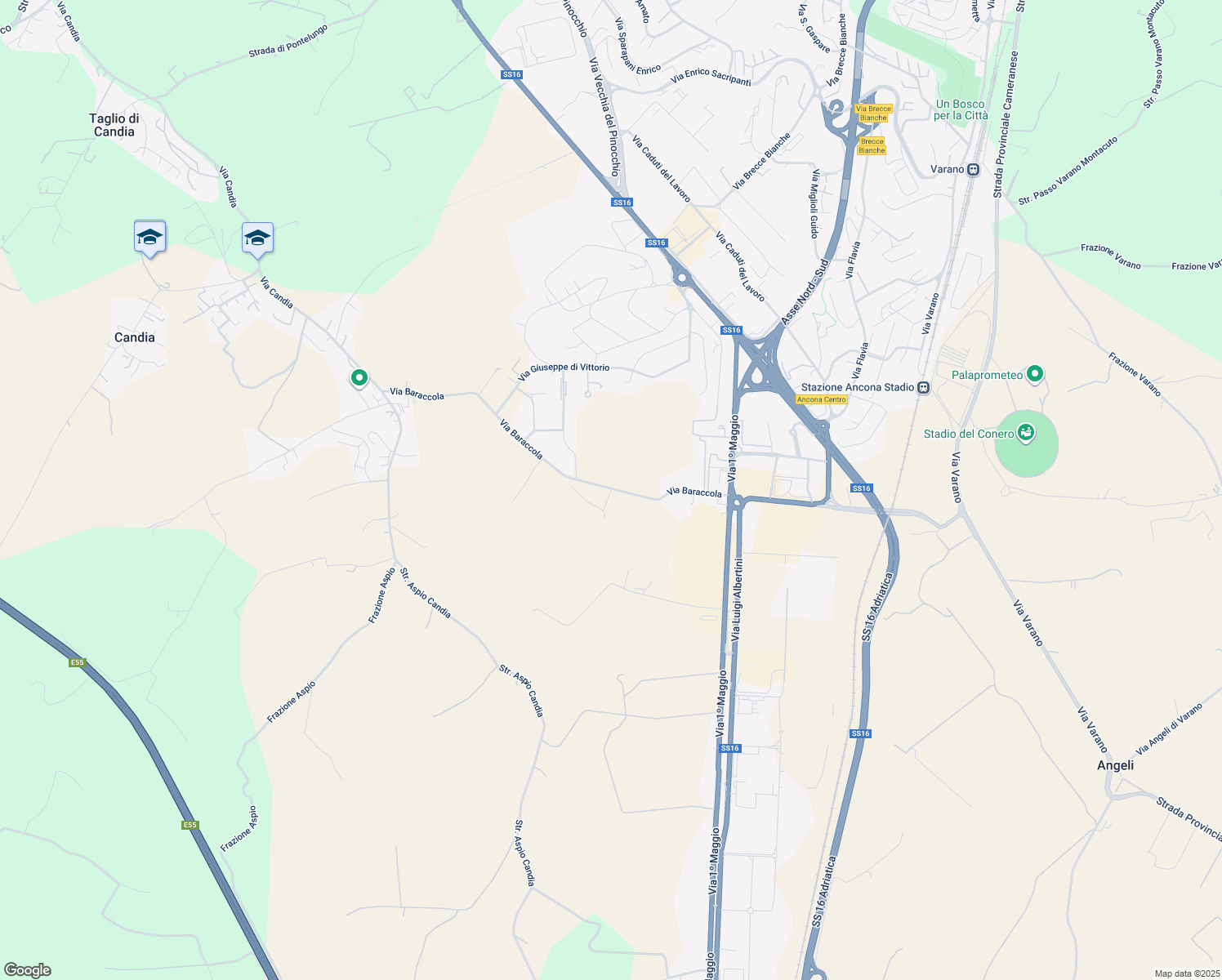 map of restaurants, bars, coffee shops, grocery stores, and more near 64 Via Baraccola in Provincia di Ancona