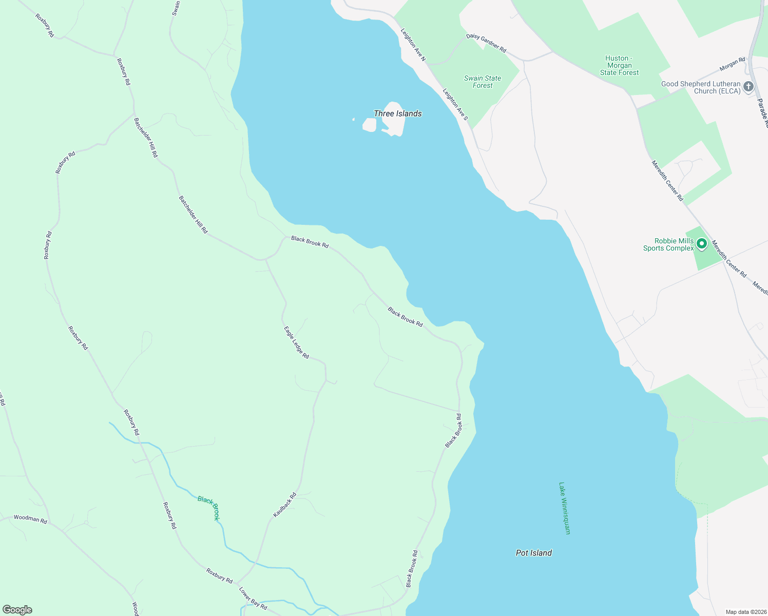 map of restaurants, bars, coffee shops, grocery stores, and more near 115 Black Brook Road in Meredith