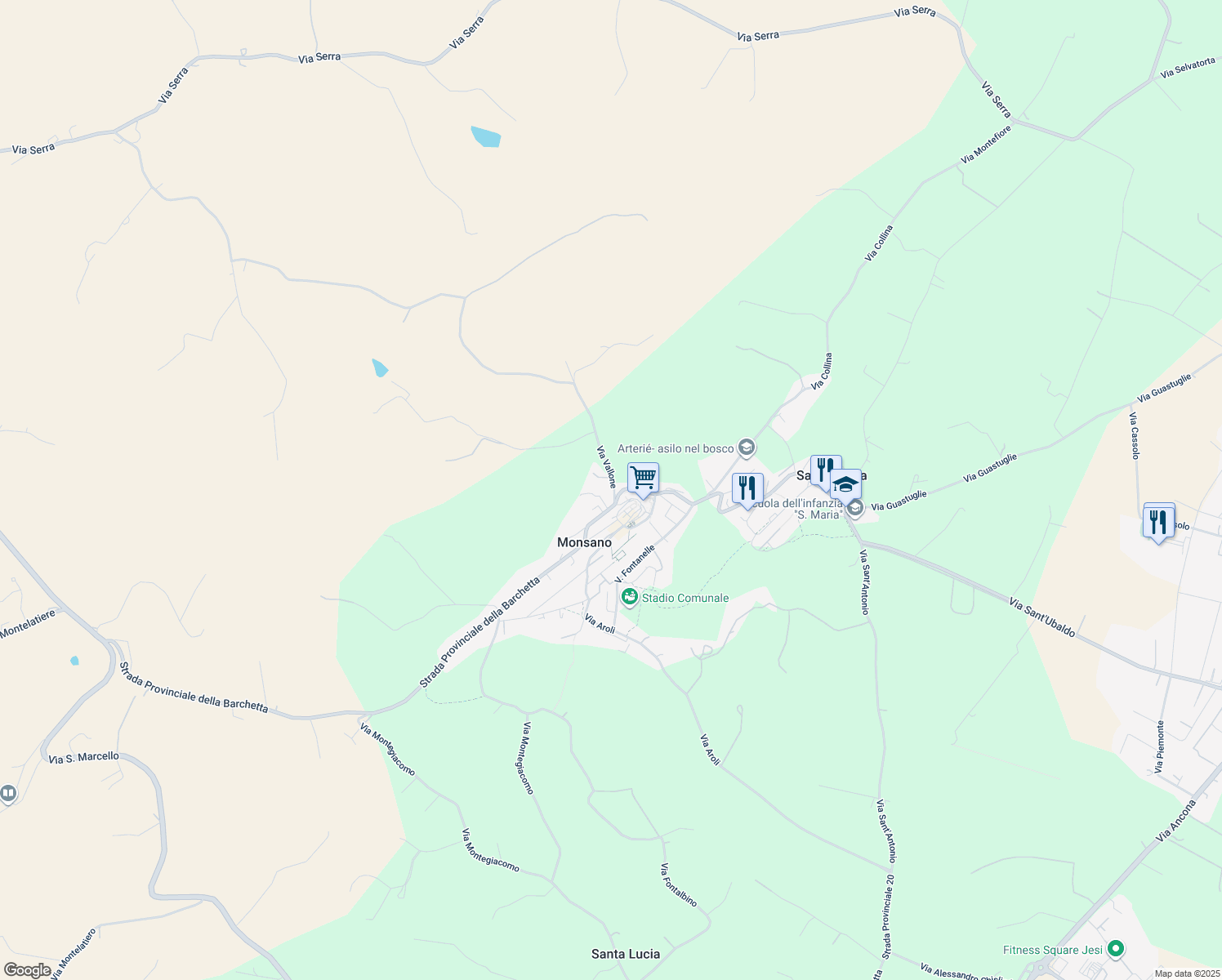 map of restaurants, bars, coffee shops, grocery stores, and more near 1 Via Vallone in Monsano