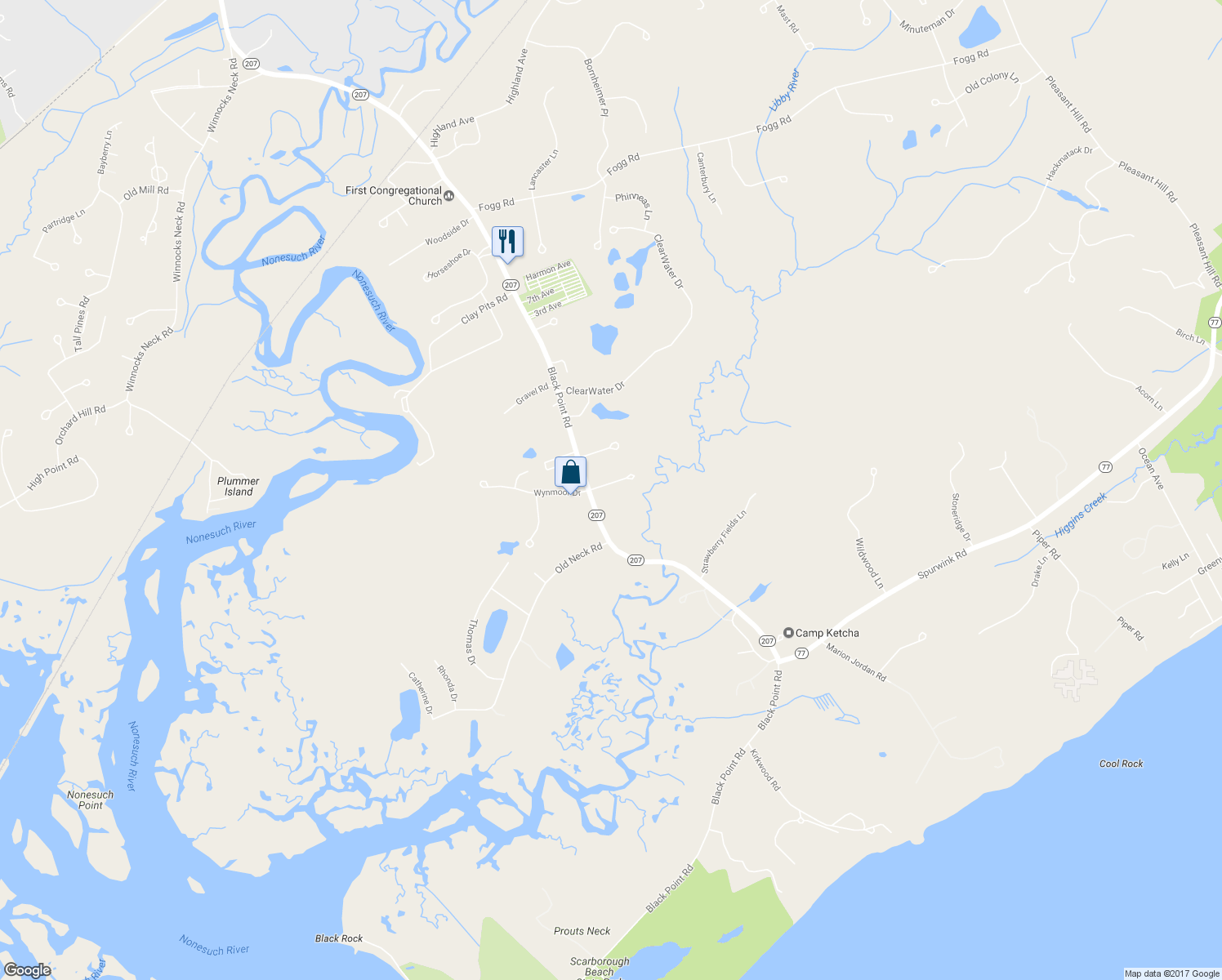 map of restaurants, bars, coffee shops, grocery stores, and more near 5 Woodrock Drive in Scarborough