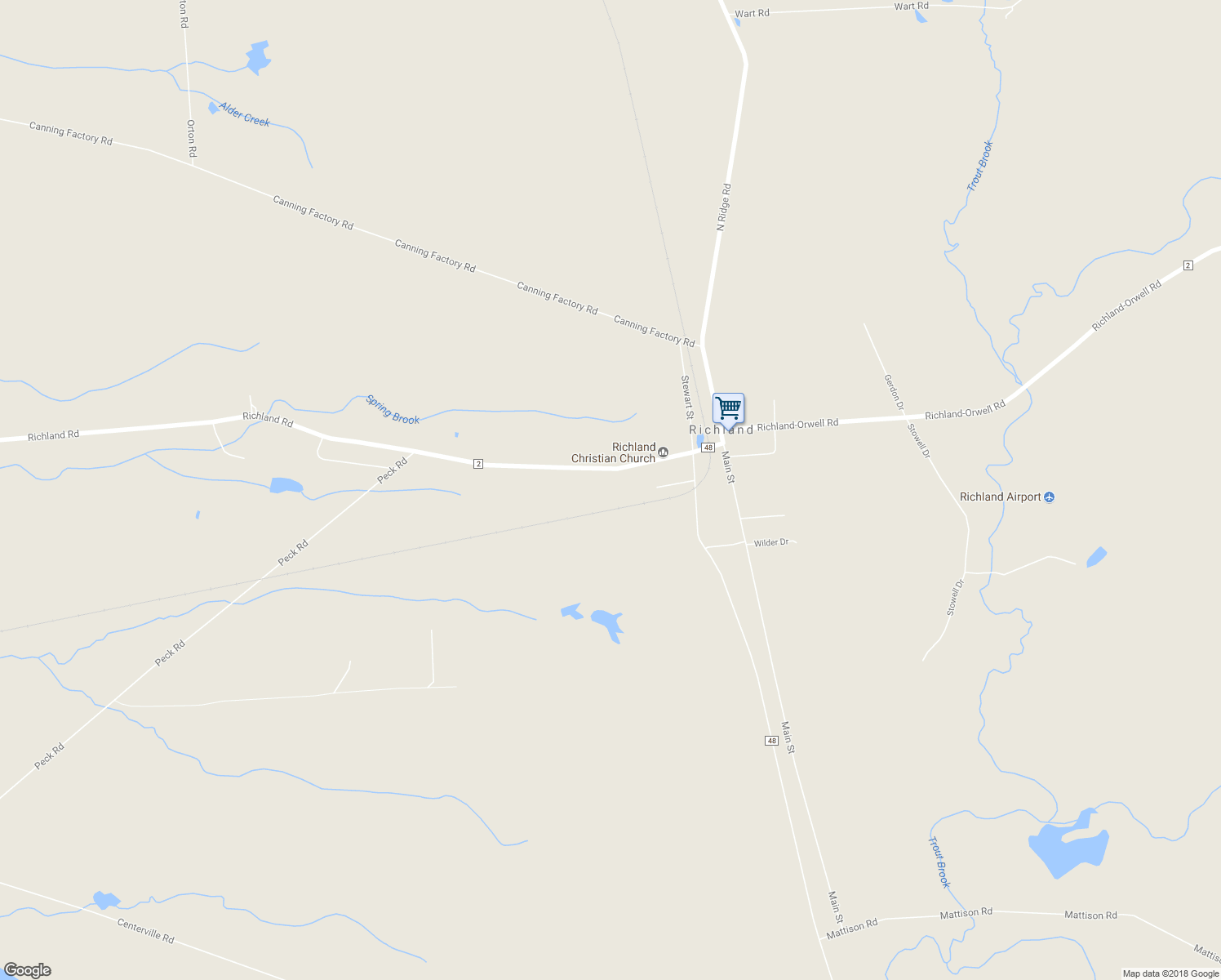 map of restaurants, bars, coffee shops, grocery stores, and more near 2685 County Route 2 in Richland