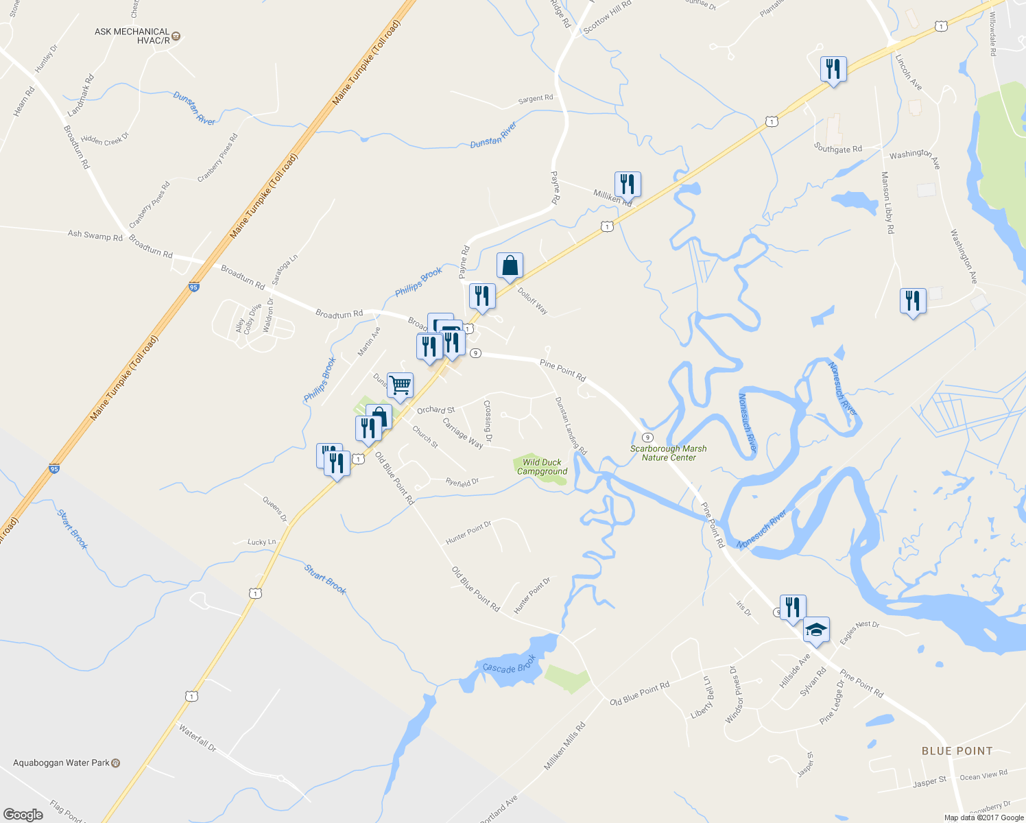 map of restaurants, bars, coffee shops, grocery stores, and more near 5 Equestrian Way in Scarborough