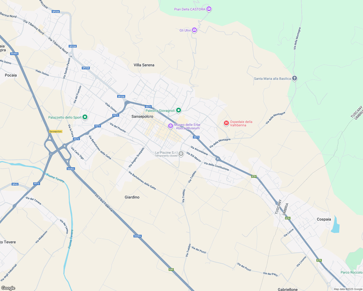 map of restaurants, bars, coffee shops, grocery stores, and more near 5-6 Viale Barsanti in Sansepolcro