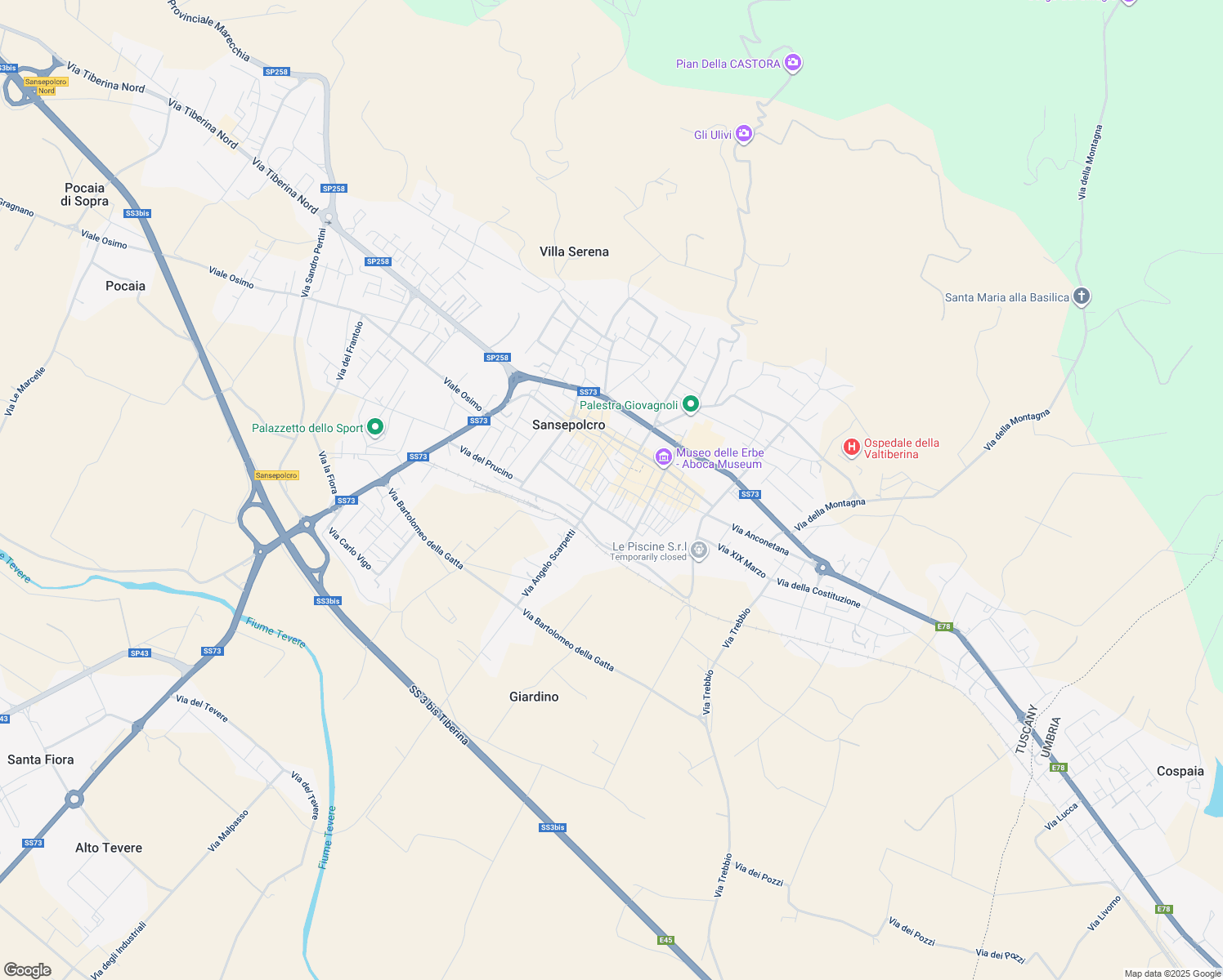 map of restaurants, bars, coffee shops, grocery stores, and more near 19 Via XX Settembre in Sansepolcro