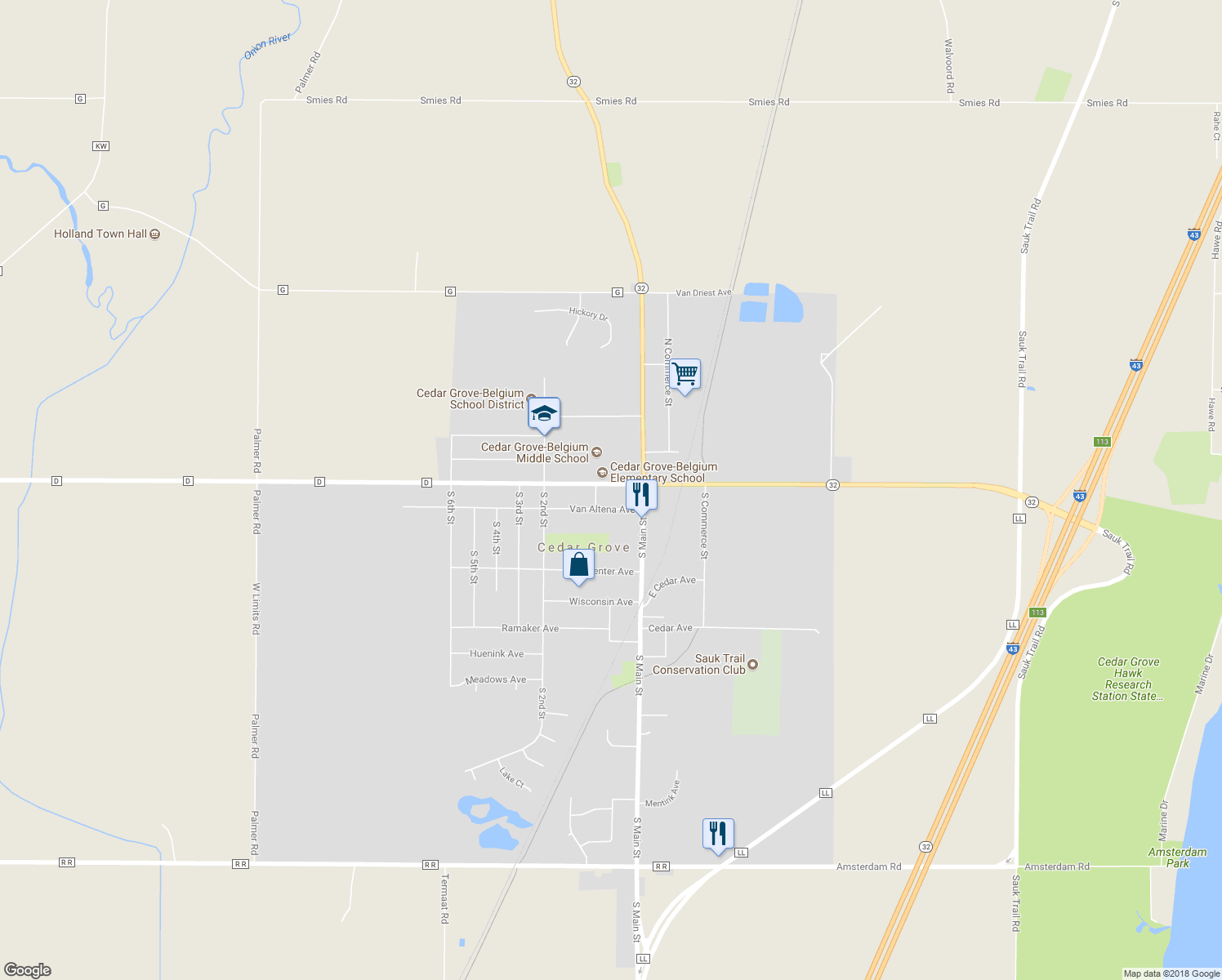 map of restaurants, bars, coffee shops, grocery stores, and more near 45 West Union Avenue in Cedar Grove