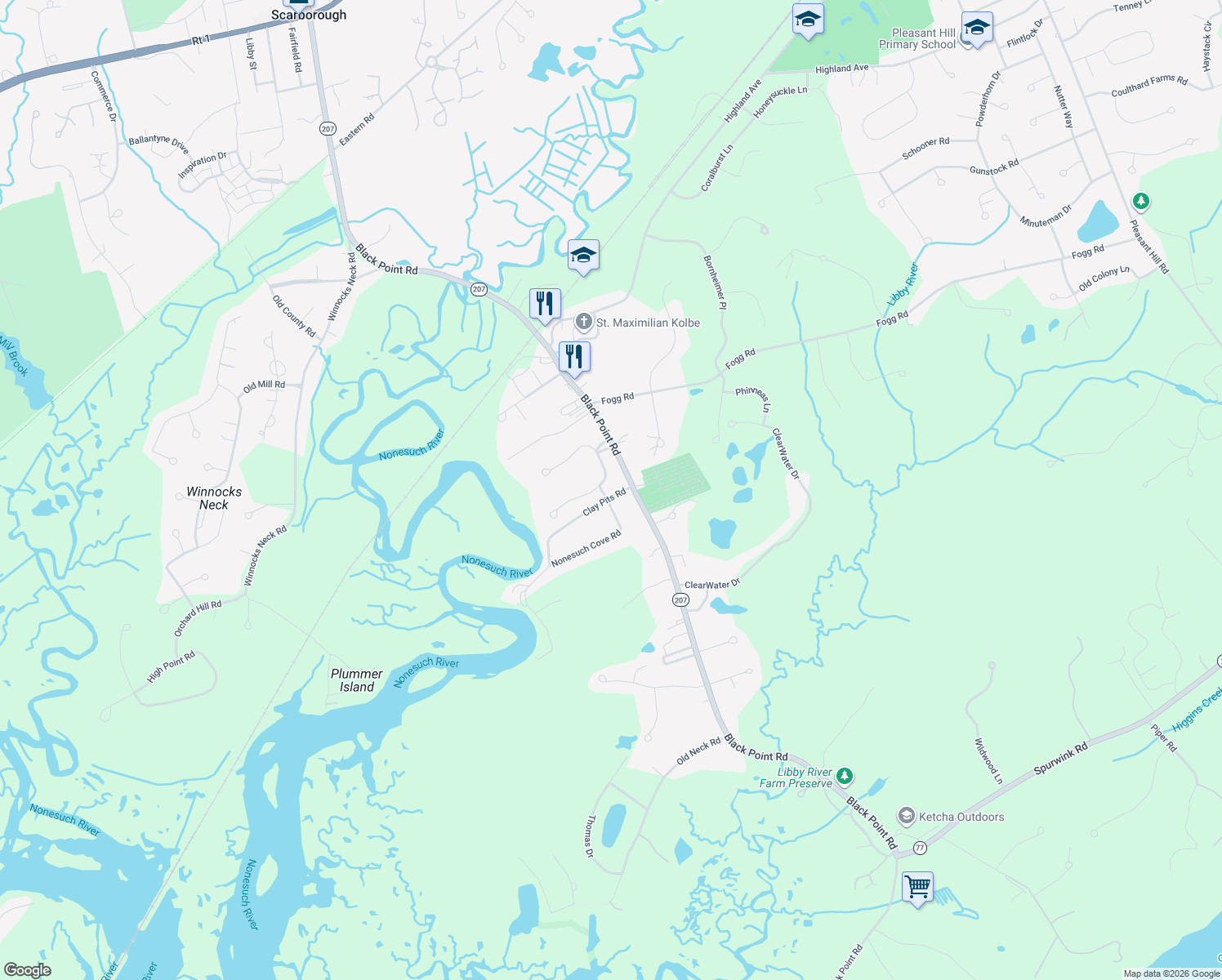 map of restaurants, bars, coffee shops, grocery stores, and more near 30 Horseshoe Drive in Scarborough