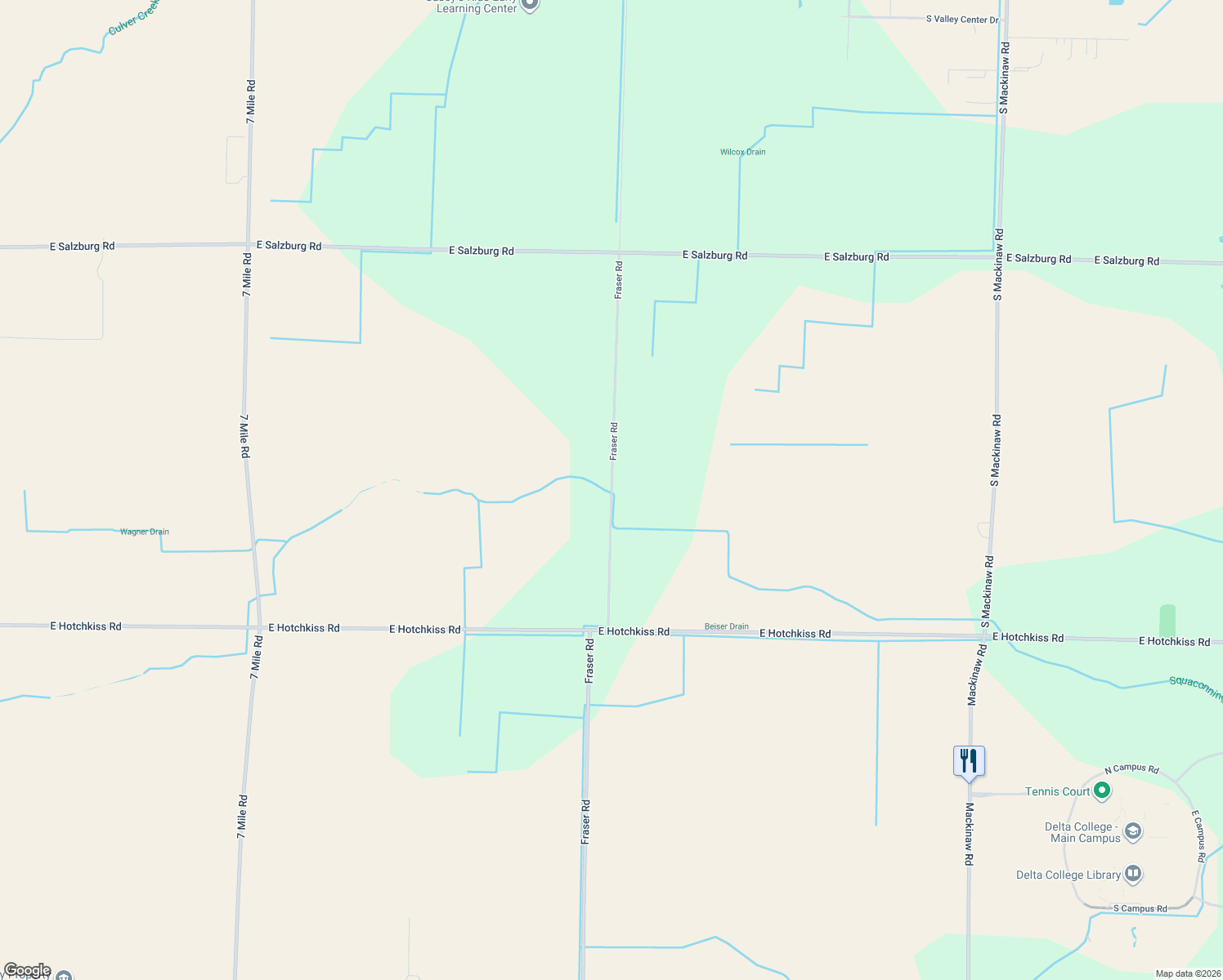 map of restaurants, bars, coffee shops, grocery stores, and more near 5816 Fraser Rd in Bay City