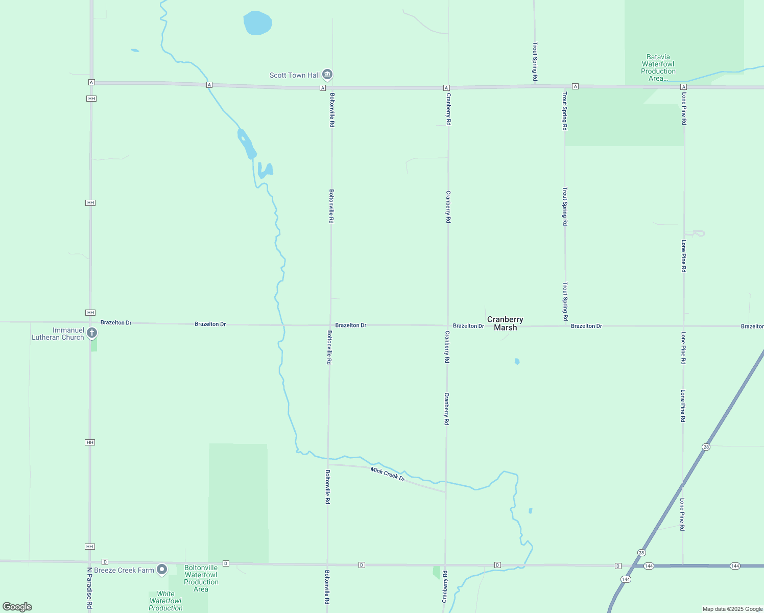 map of restaurants, bars, coffee shops, grocery stores, and more near W8016 Brazelton Drive in Random Lake