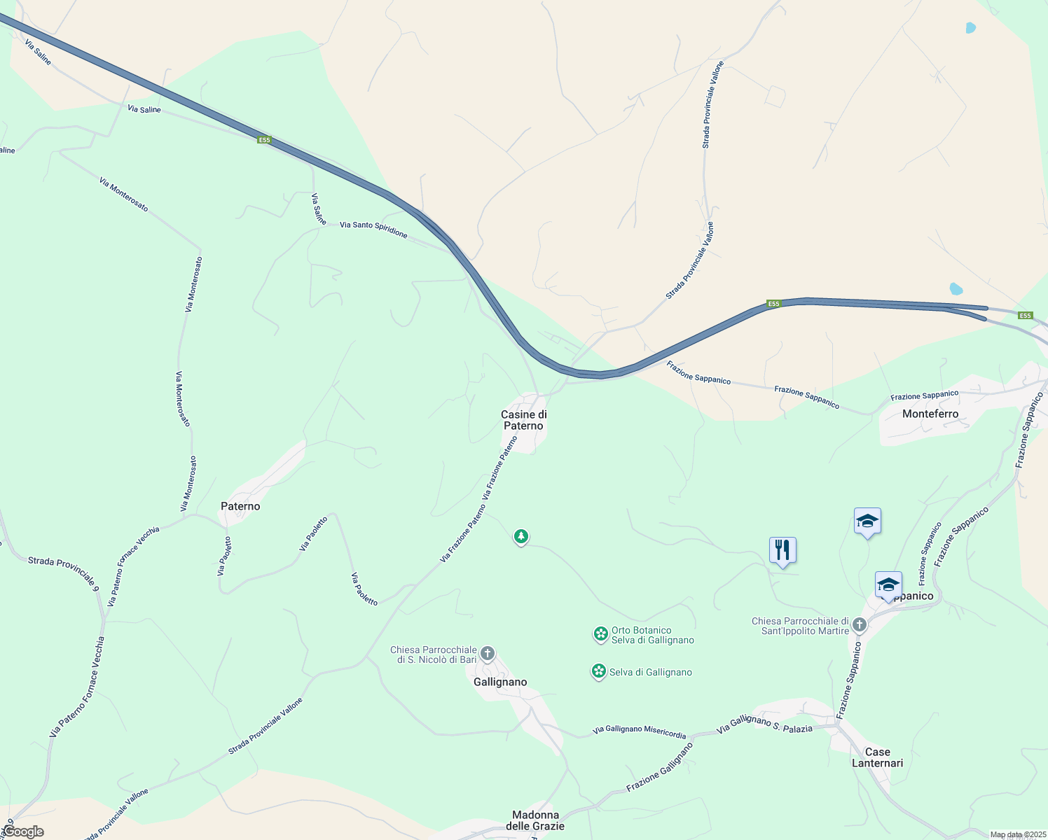 map of restaurants, bars, coffee shops, grocery stores, and more near 112 Via Frazione Paterno in Casine di Paterno