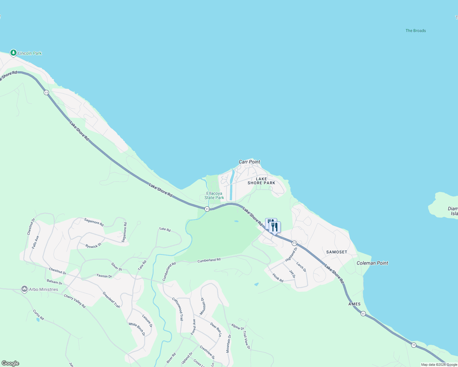 map of restaurants, bars, coffee shops, grocery stores, and more near 12 Woodbridge Road in Gilford