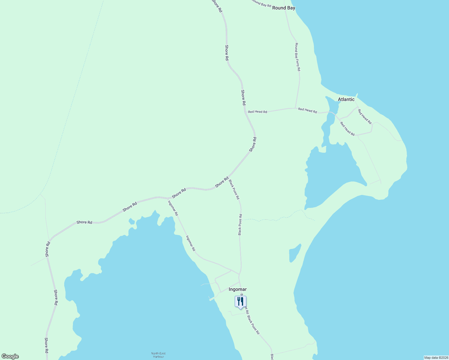 map of restaurants, bars, coffee shops, grocery stores, and more near Shore Road in Ingomar