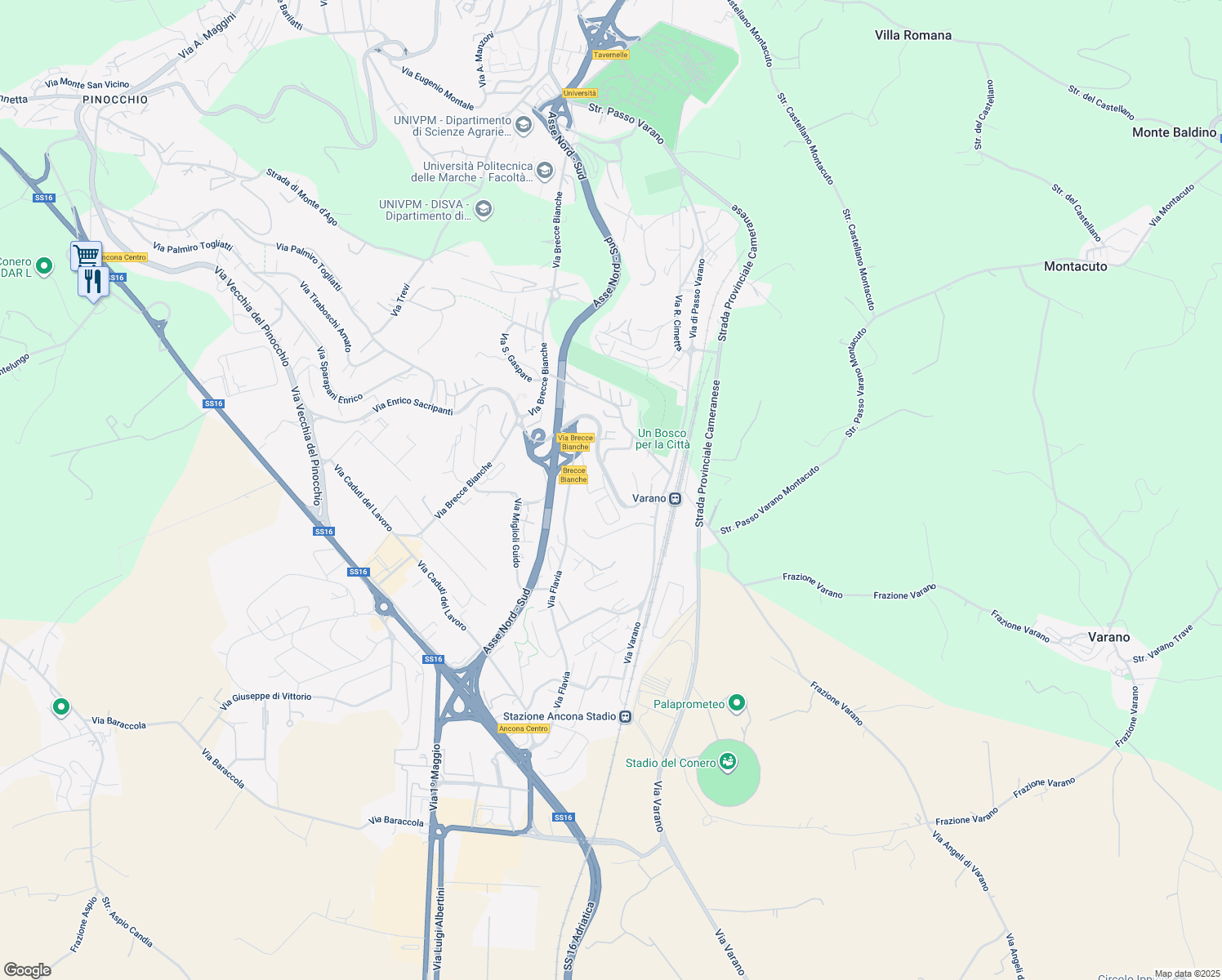 map of restaurants, bars, coffee shops, grocery stores, and more near 7 Via Maestri del Lavoro in Ancona