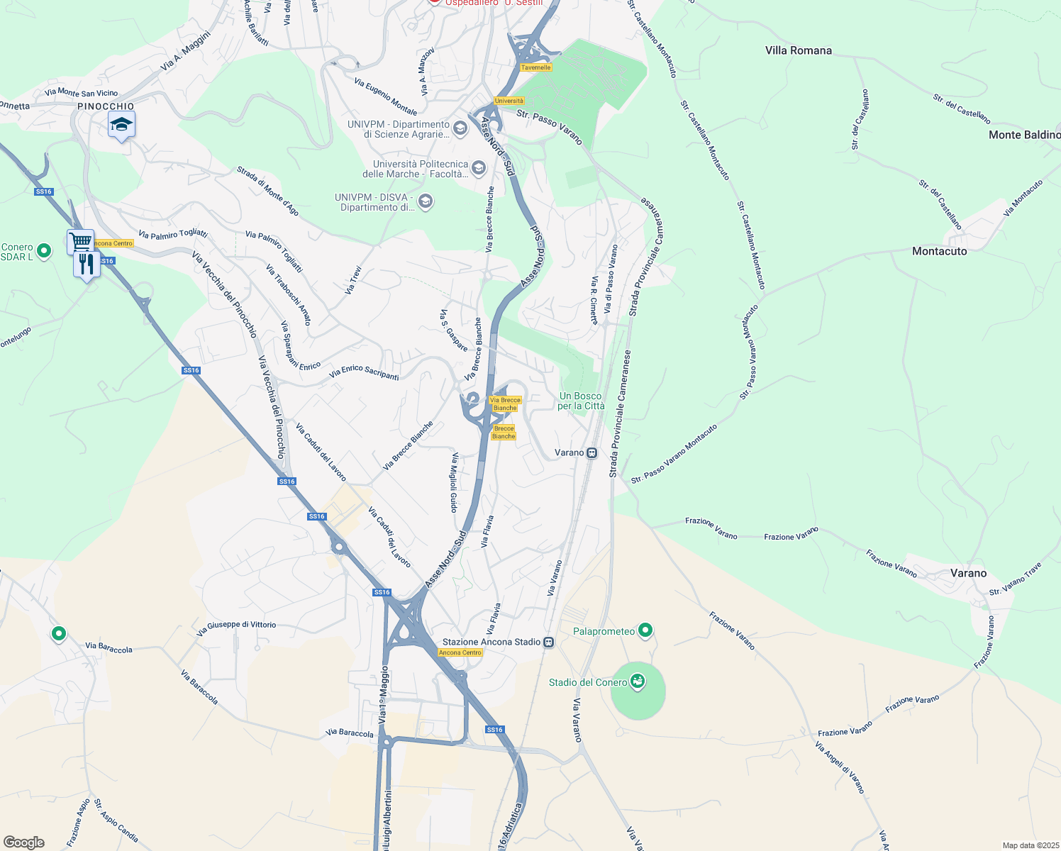 map of restaurants, bars, coffee shops, grocery stores, and more near 7 Via Maestri del Lavoro in Ancona