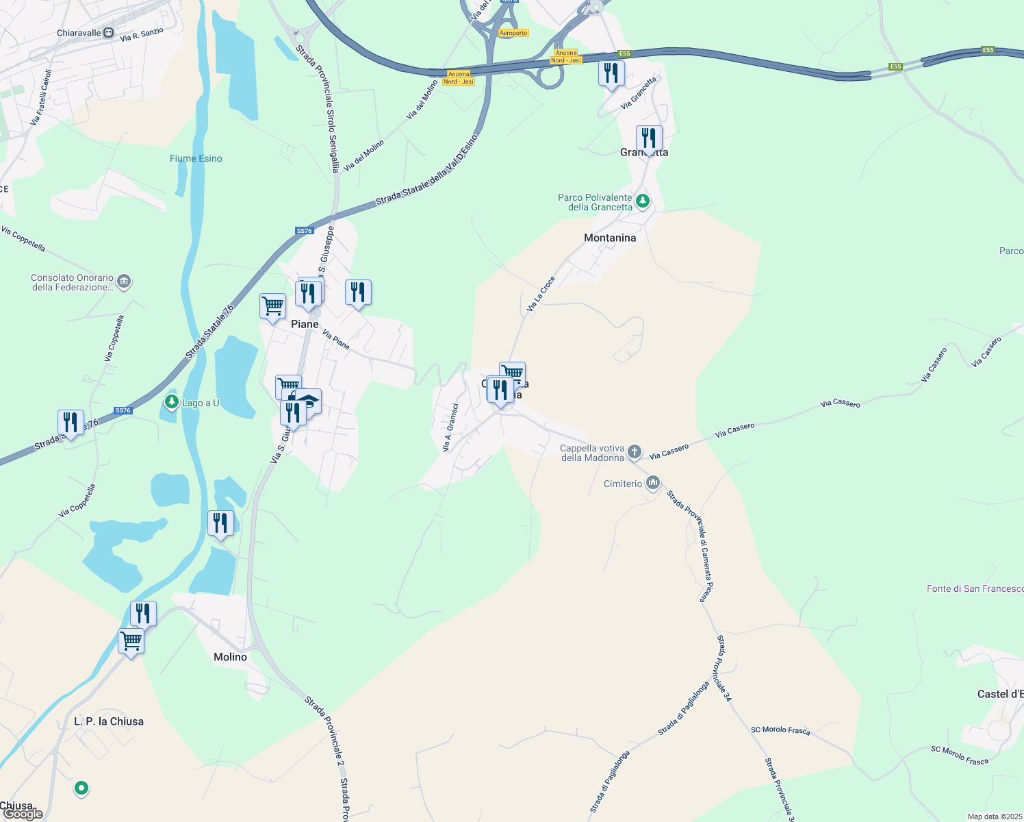 map of restaurants, bars, coffee shops, grocery stores, and more near 6 Via Giacomo Matteotti in Camerata Picena